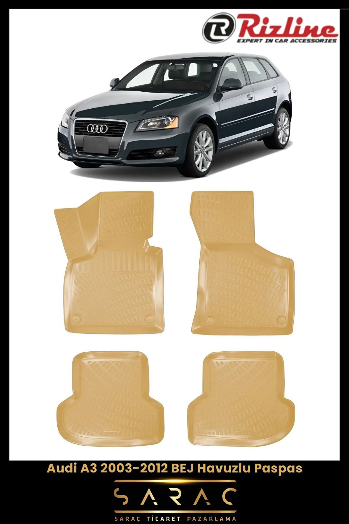Rizline Audi A3 HB/Sedan 2013 Model(Eski Kasa) BEJ 3D Havuzlu Paspas