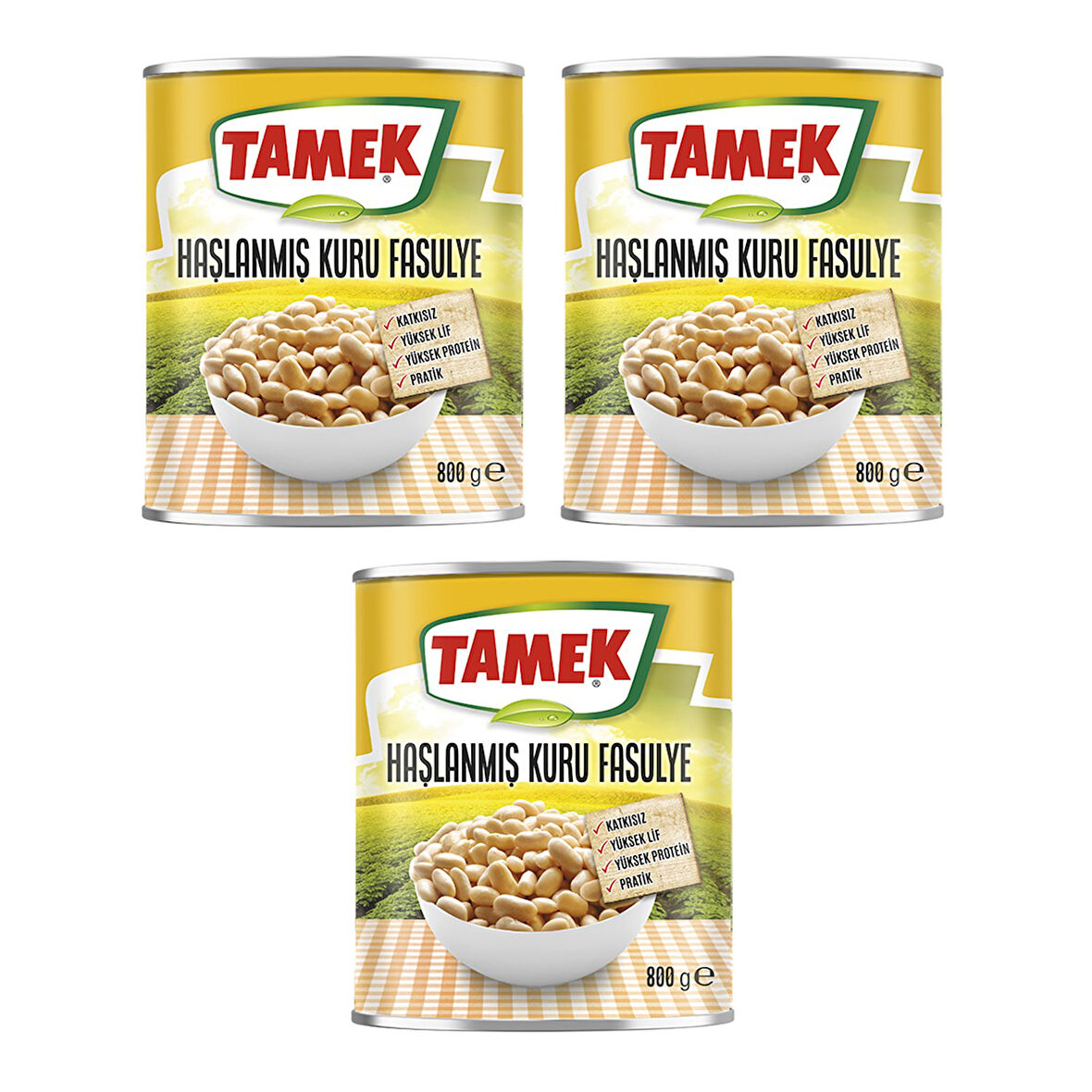 Tamek Haşlanmış Kuru Fasulye 800 Gr x 3'Lü Paket