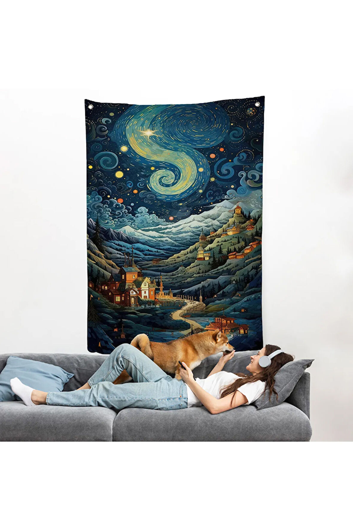 Vincent van Gogh Tarzı Şehir Manzara Duvar Örtüsü-7740