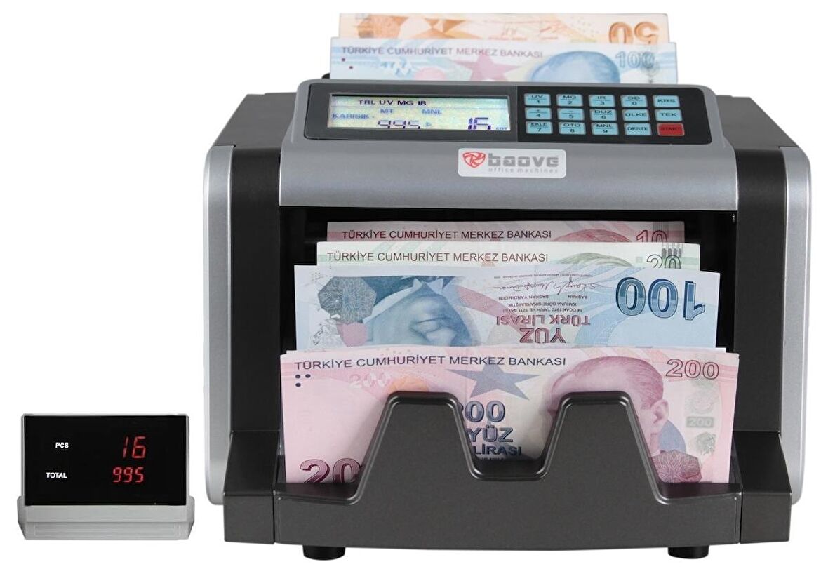 Baove GB7200B Karışık Para Sayma Makinesi ve Sahte Para Yakalama - TL - Euro - Usd - Müşteri Ekranı Hediye