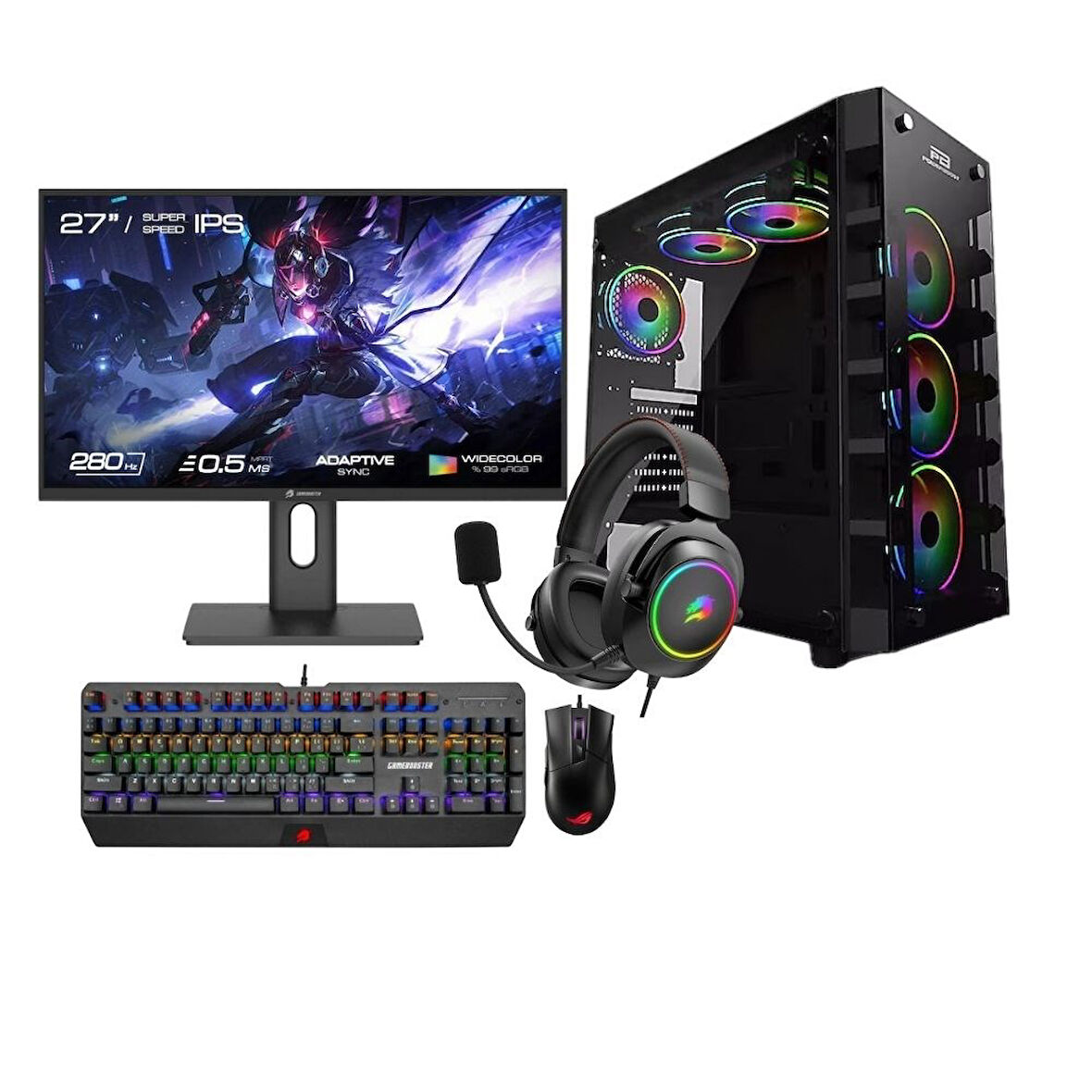 LYSERG PB X-59RGB Kasa Ryzen 7 7800X3D 32 GB Ram 500 GB SSD Asus Dual RTX 4070 W11 + Full Set