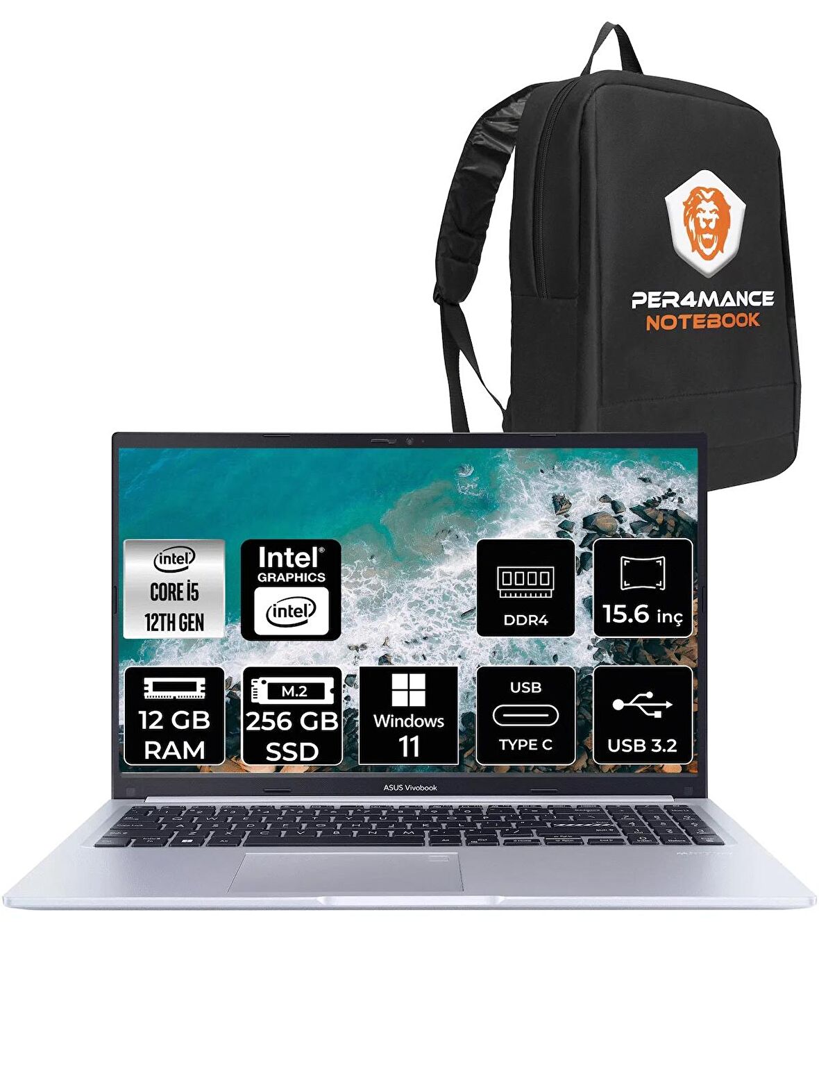 ASUS Vivobook 15 X1502ZA i5 1235U i5 12GB RAM 256GB SSD 15.6'' FHD W11PRO EJ031W & PER4 ÇANTA