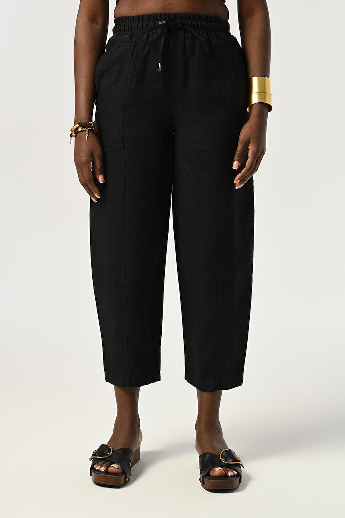 KADIN BELİ LASTİKLİ RAHAT KALIP %100 KETEN DÜZ RENK PANTOLON