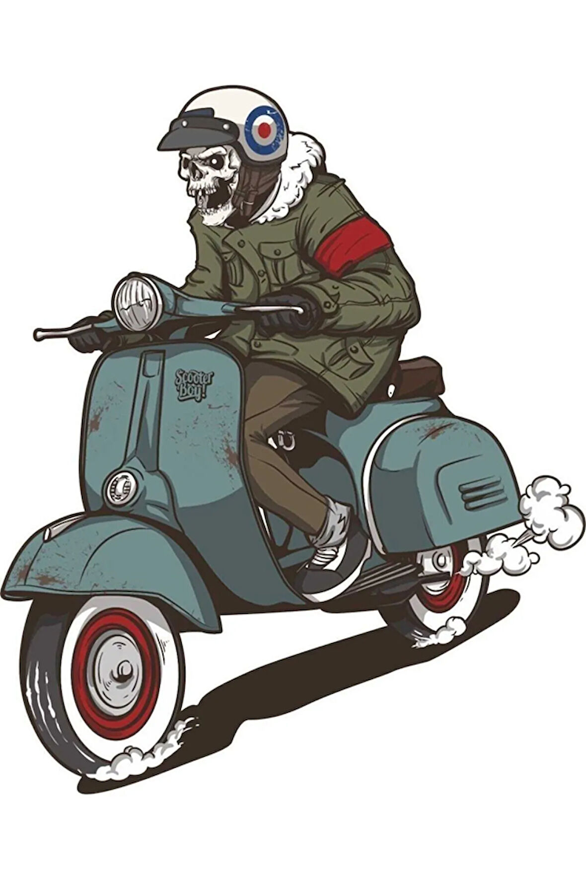 Scooter Kullanan Motorsikletli Iskelet , Araç , Laptop Ve Araç Sticker 19CM