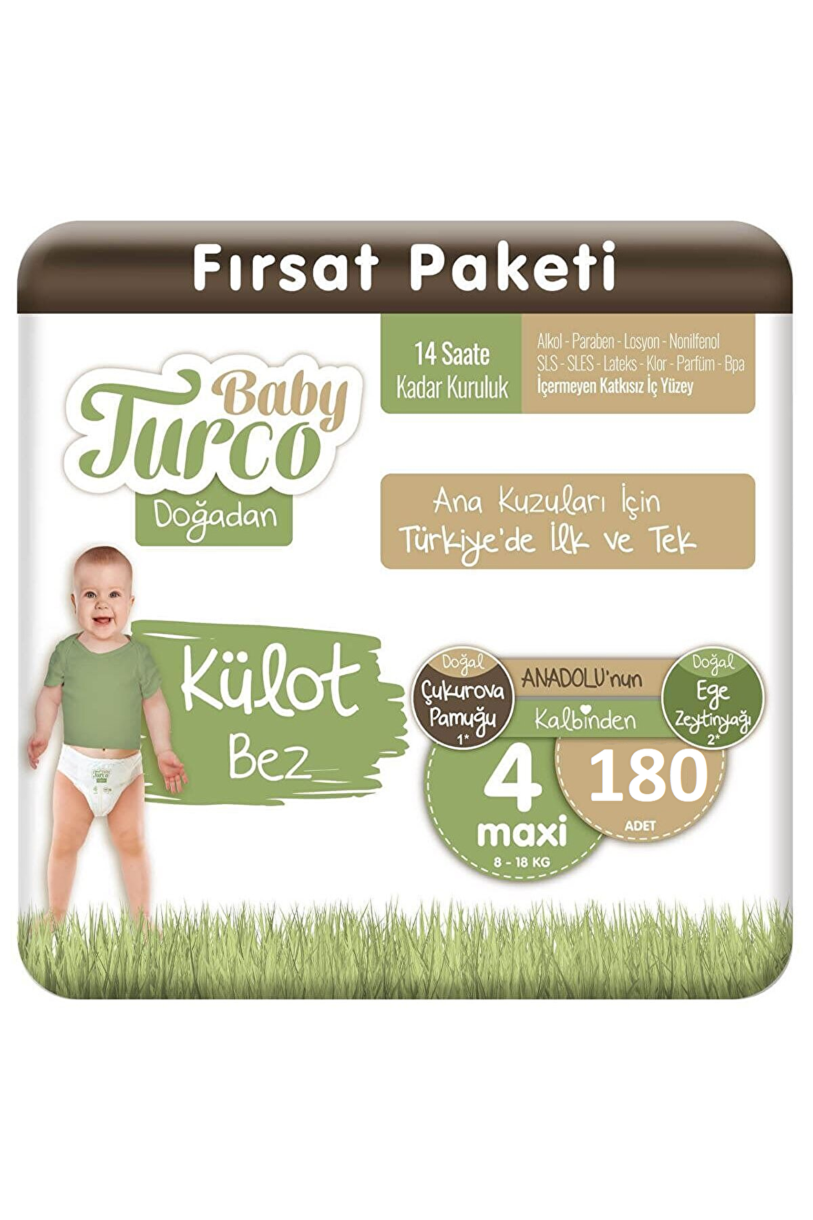 Baby Turco Doğadan 4 Numara Maxi 180'li Külot Bez