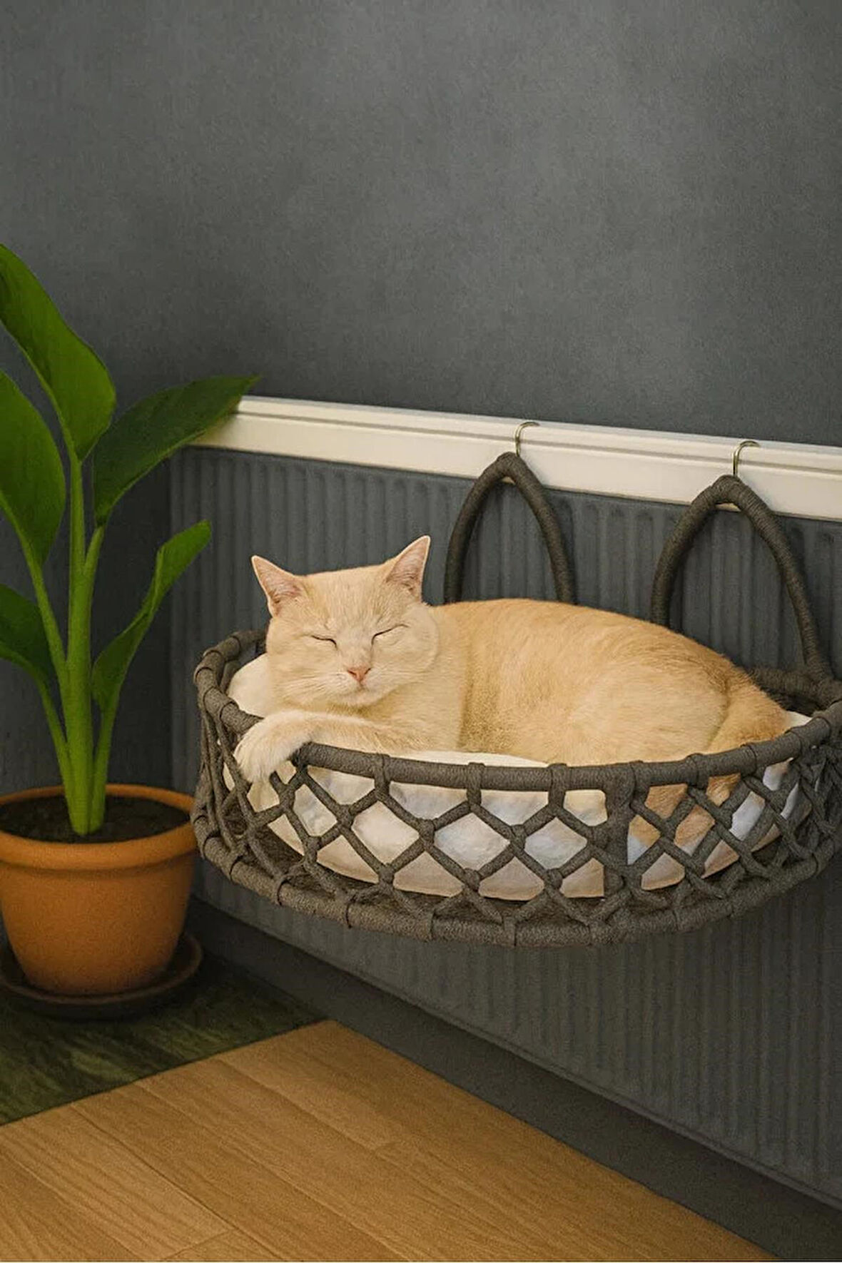 Reyo Tasaryum Kedi Köpek Kalorifer Yatağı, Hamak Kedi Yatağı Antrasit