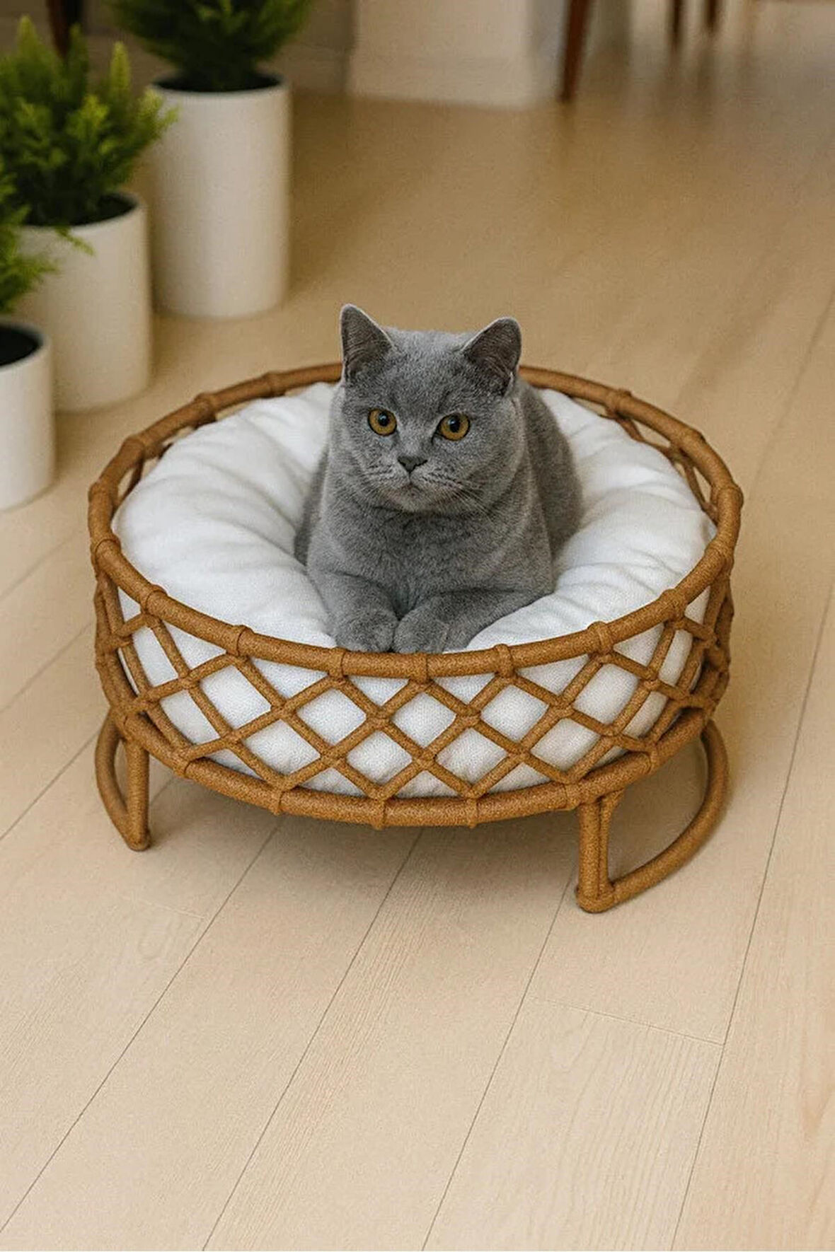 Reyo Tasaryum Kedi ve Köpek El Örgüsü İskandinav Kedi Yuvası Kahve