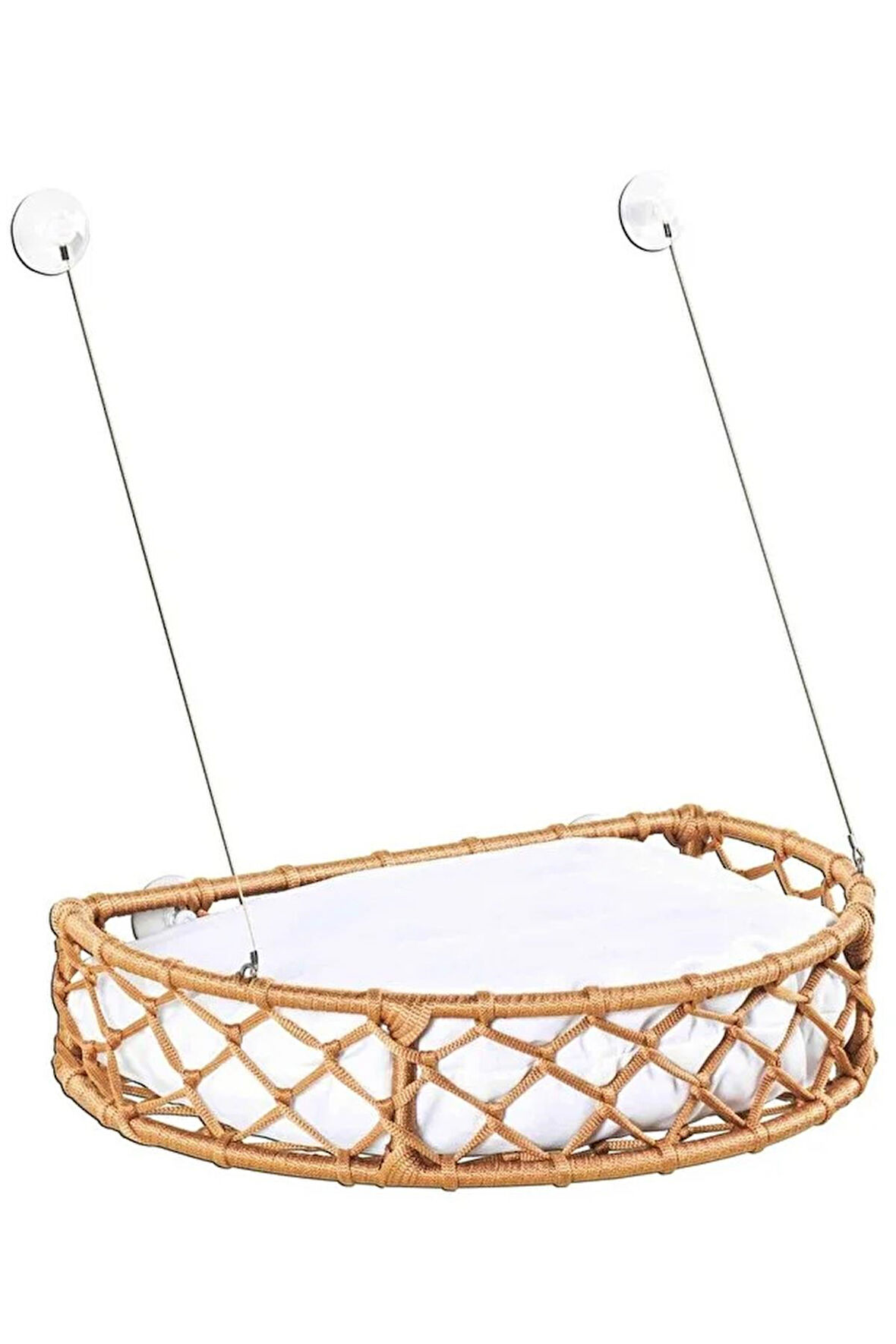 Reyo Tasaryum Kedi ve Köpek Vantuzlu Cam Yatağı, Kedi Hamağı, Kedi Yatağı Puf Minderli Kahverengi