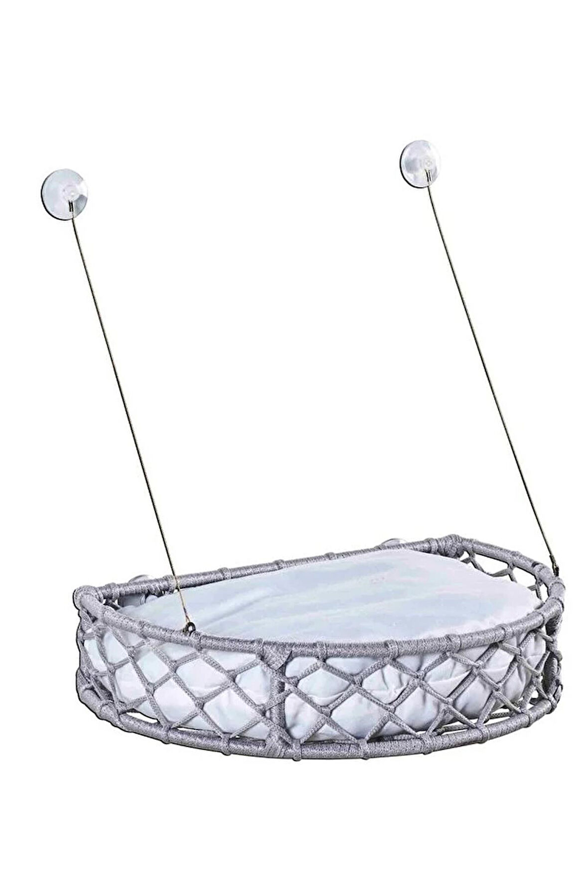 Reyo Tasaryum Kedi ve Köpek Vantuzlu Cam Yatağı, Kedi Hamağı Kedi Yatağı Puf MinderliGri