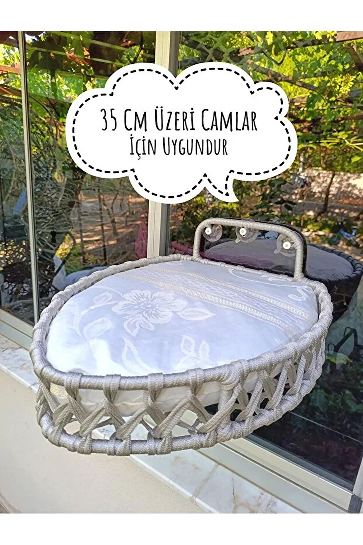 Reyo Tasaryum Kedi ve Köpek Vantuzlu Cam Yatağı, Kedi Hamak, Pencere Önü Yatak Gri
