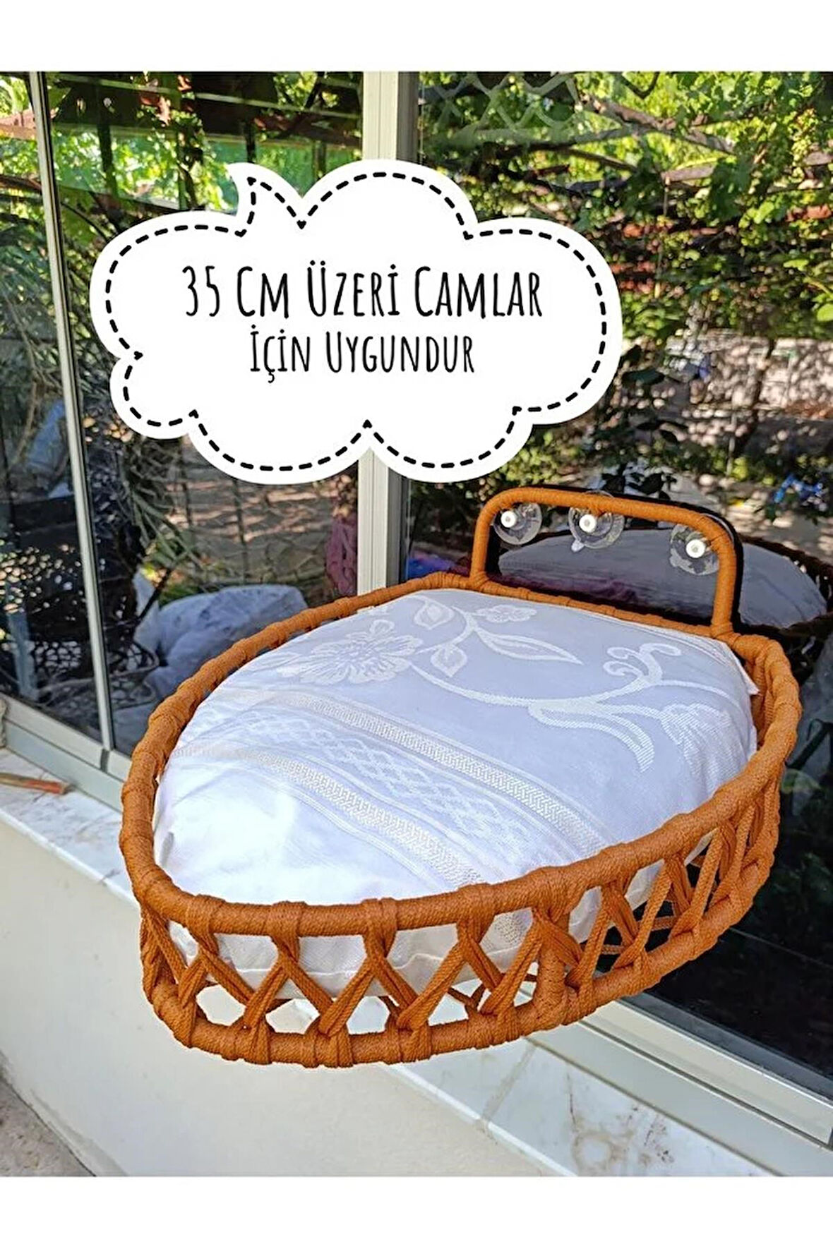 Reyo Tasaryum Kedi ve Köpek Vantuzlu Cam Yatağı, Kedi Hamak Pencere Önü Kedi Yatağı Kahve