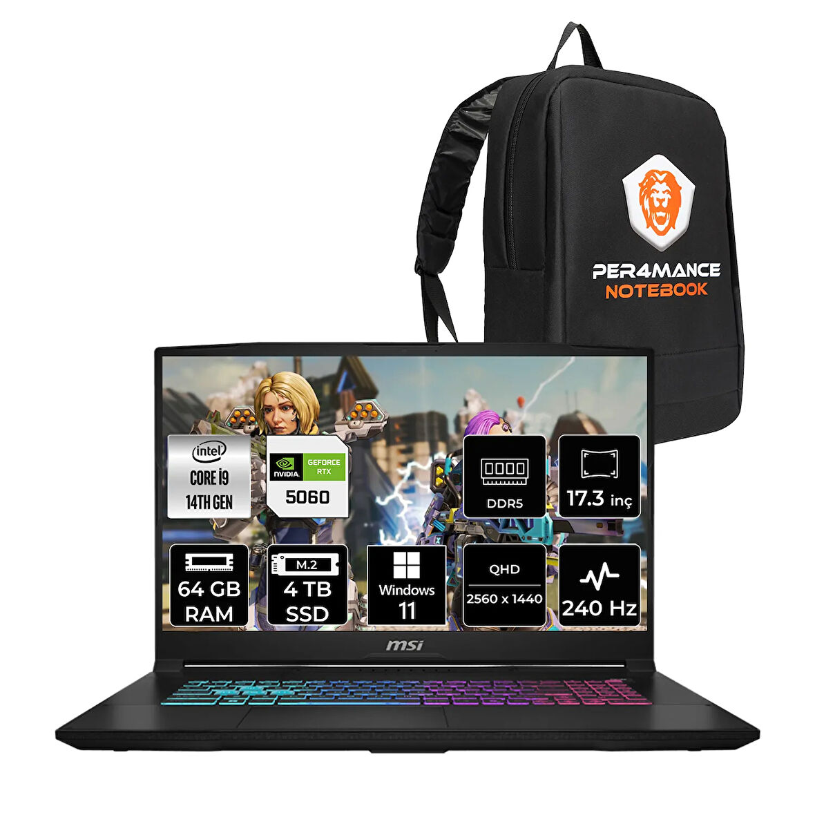 MSI Katana 17 HX i9-14900HX 64GB 4TB SSD RTX5060/8GB 17.3'' 2K QHD 240Hz W11P Gaming Laptop B14WFK