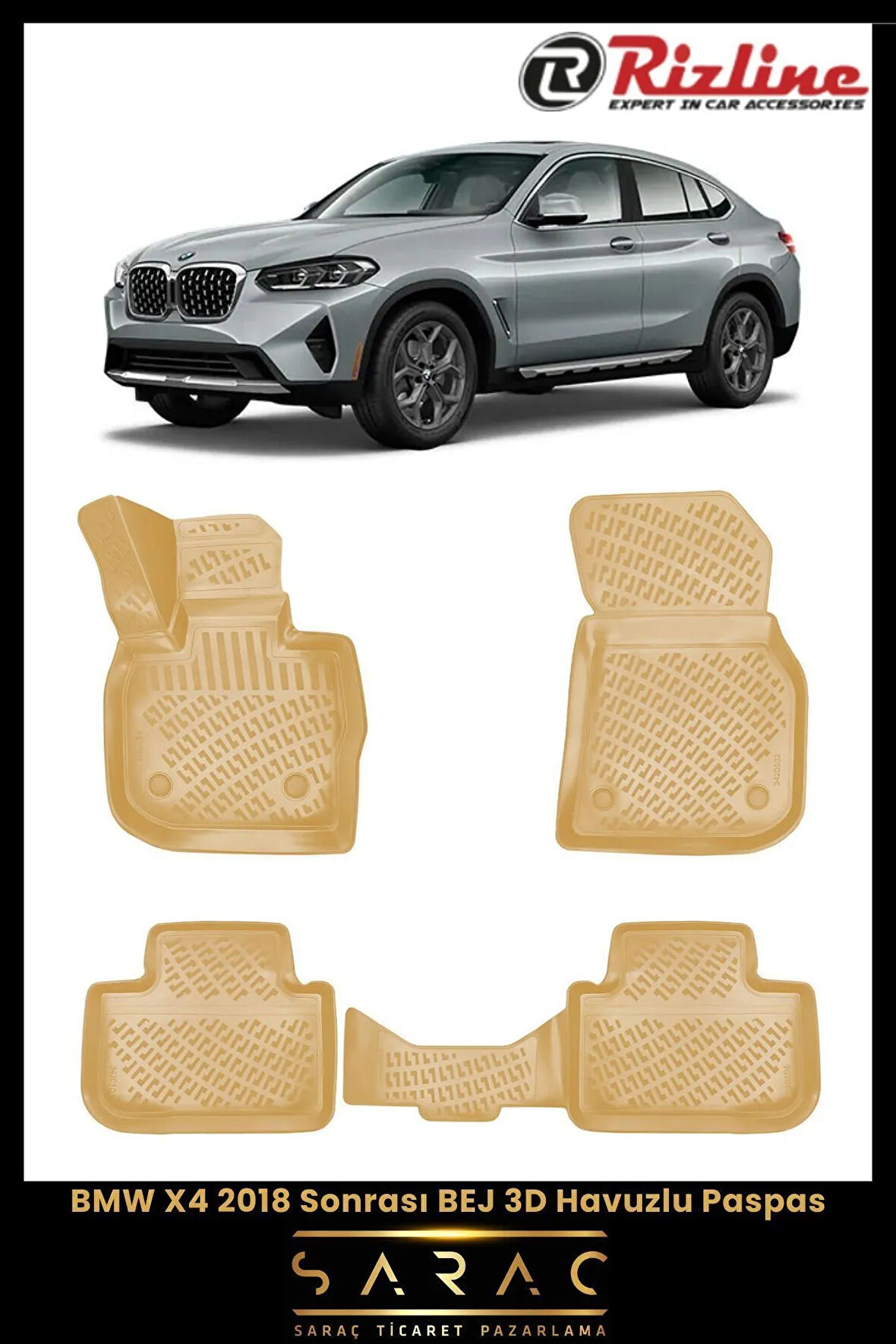 Rizline BMW X4 2024 Model BEJ 3D Havuzlu Paspas