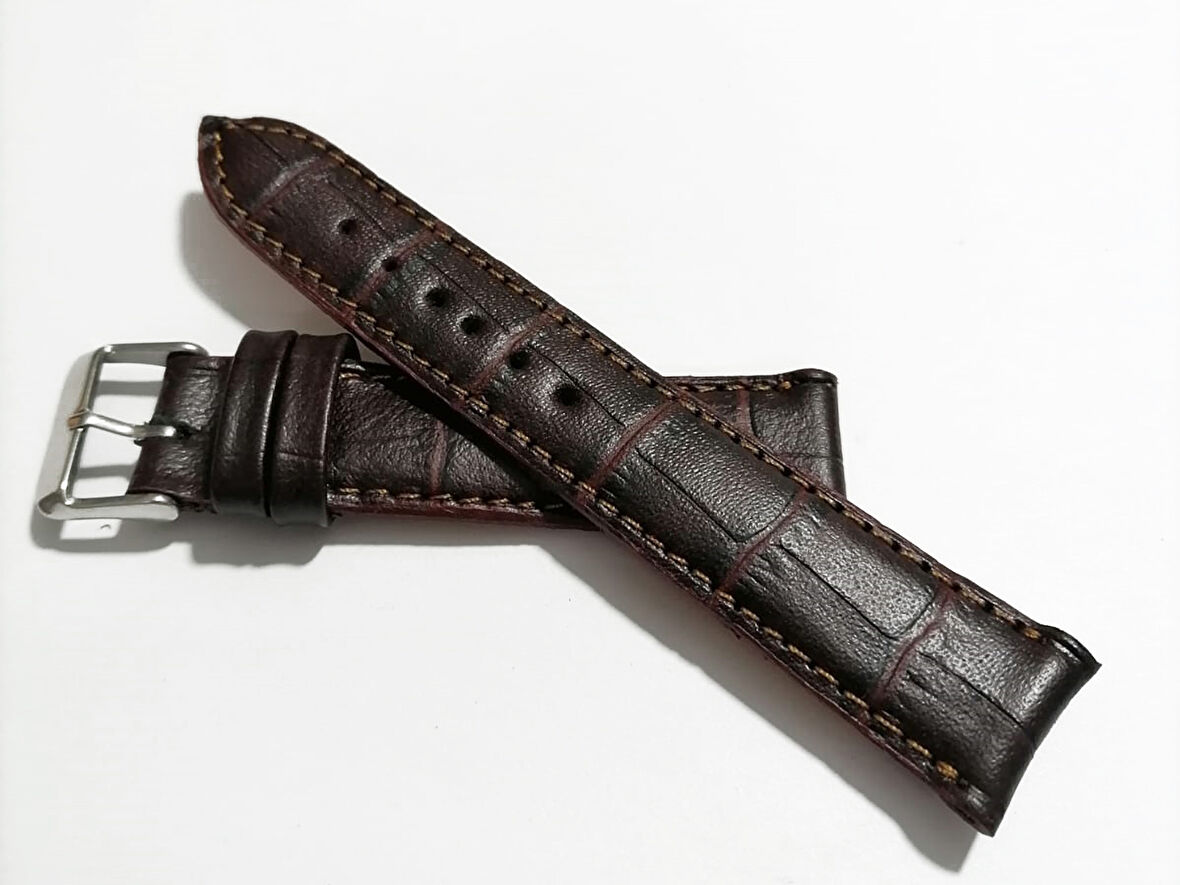Fado&Her Saate Uyumlu Hakiki  Dana  Derisi  Saat Kordonu 20   mm ( 128 )  kahverengi