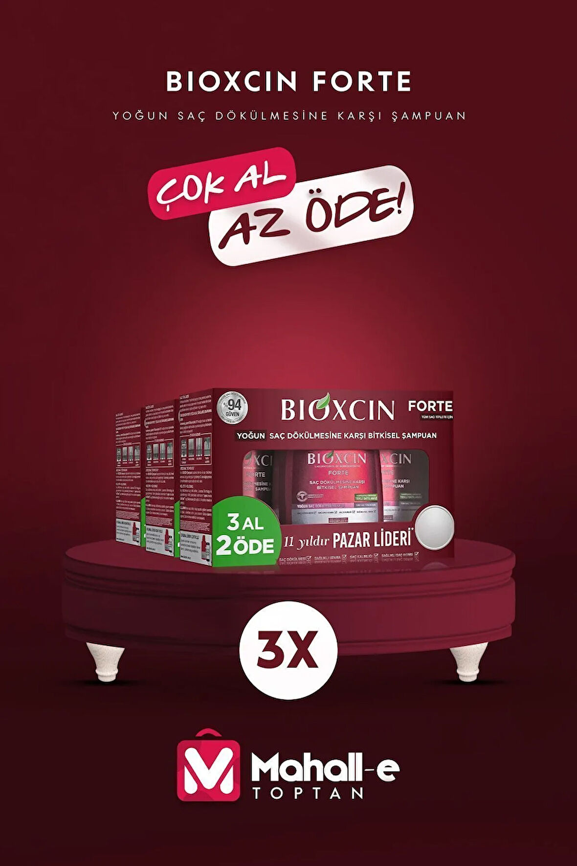 Forte Yoğun Saç Dökülmesine Karşı 3 Al 2 Öde Şampuan 300 ml 3x3