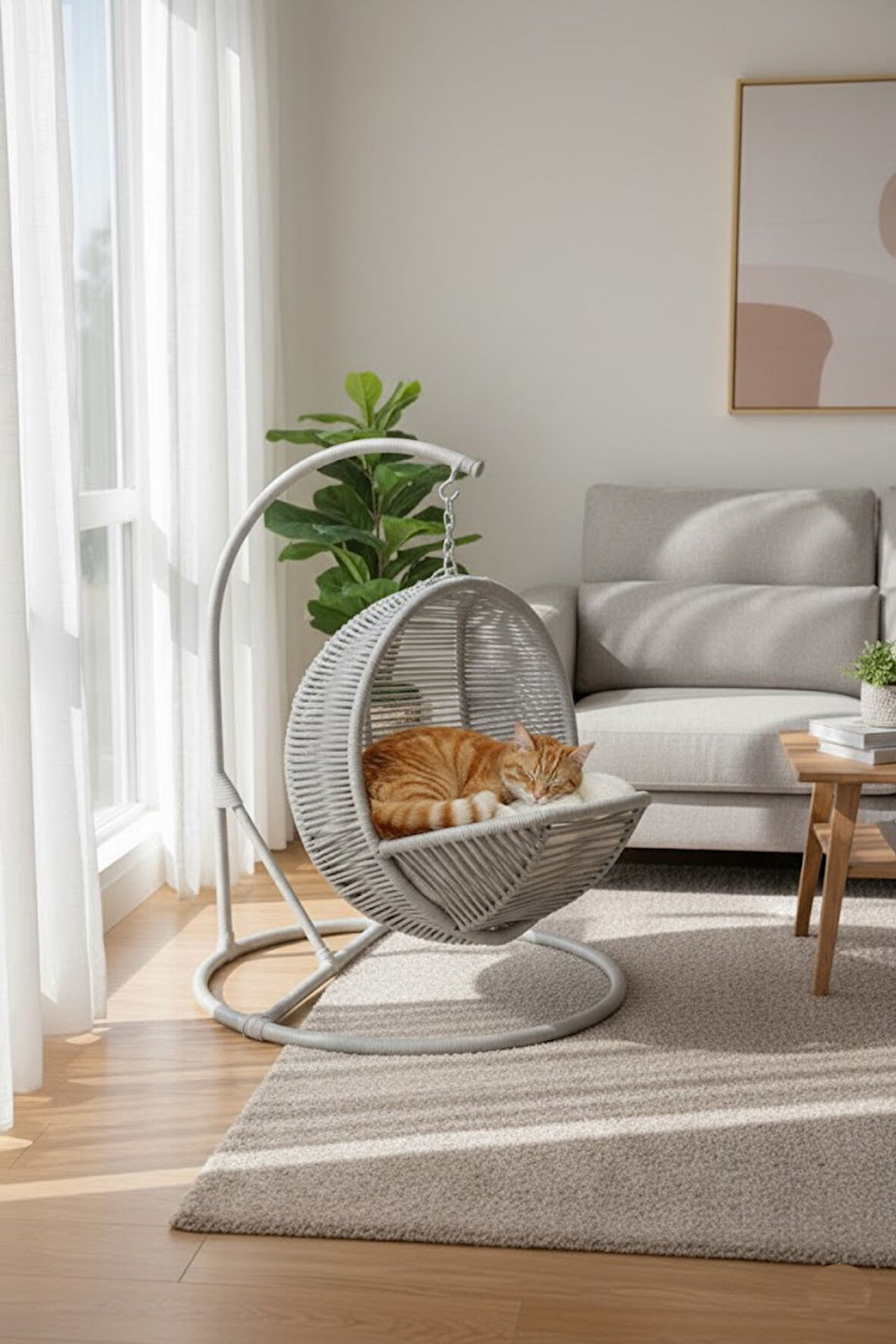 Reyo Pet Lüxperi Kedi Salıncağı & Kedi Yatağı & Kafesi 38x45x65 cm Açık Gri