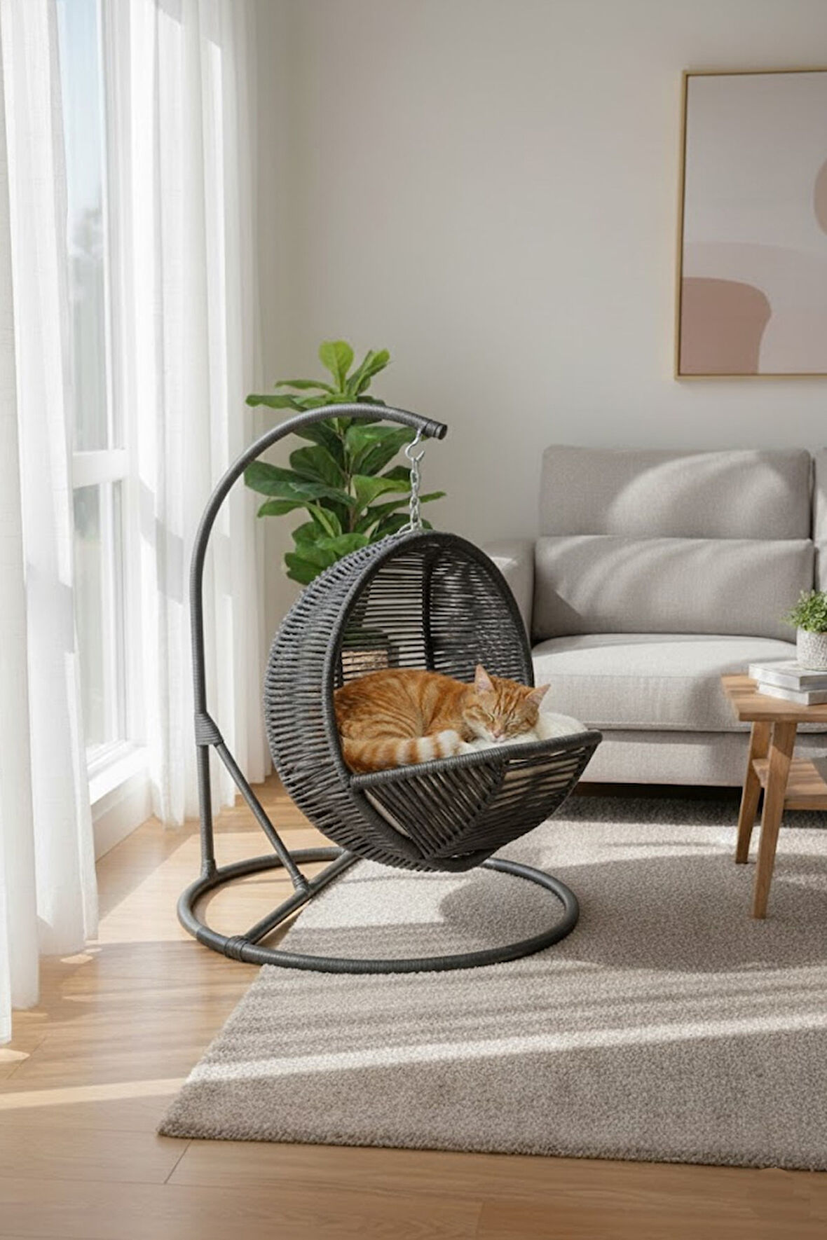 Reyo Pet Lüxperi Kedi Salıncağı & Kedi Yatağı & Kafesi 38x45x65 cm Antrasit