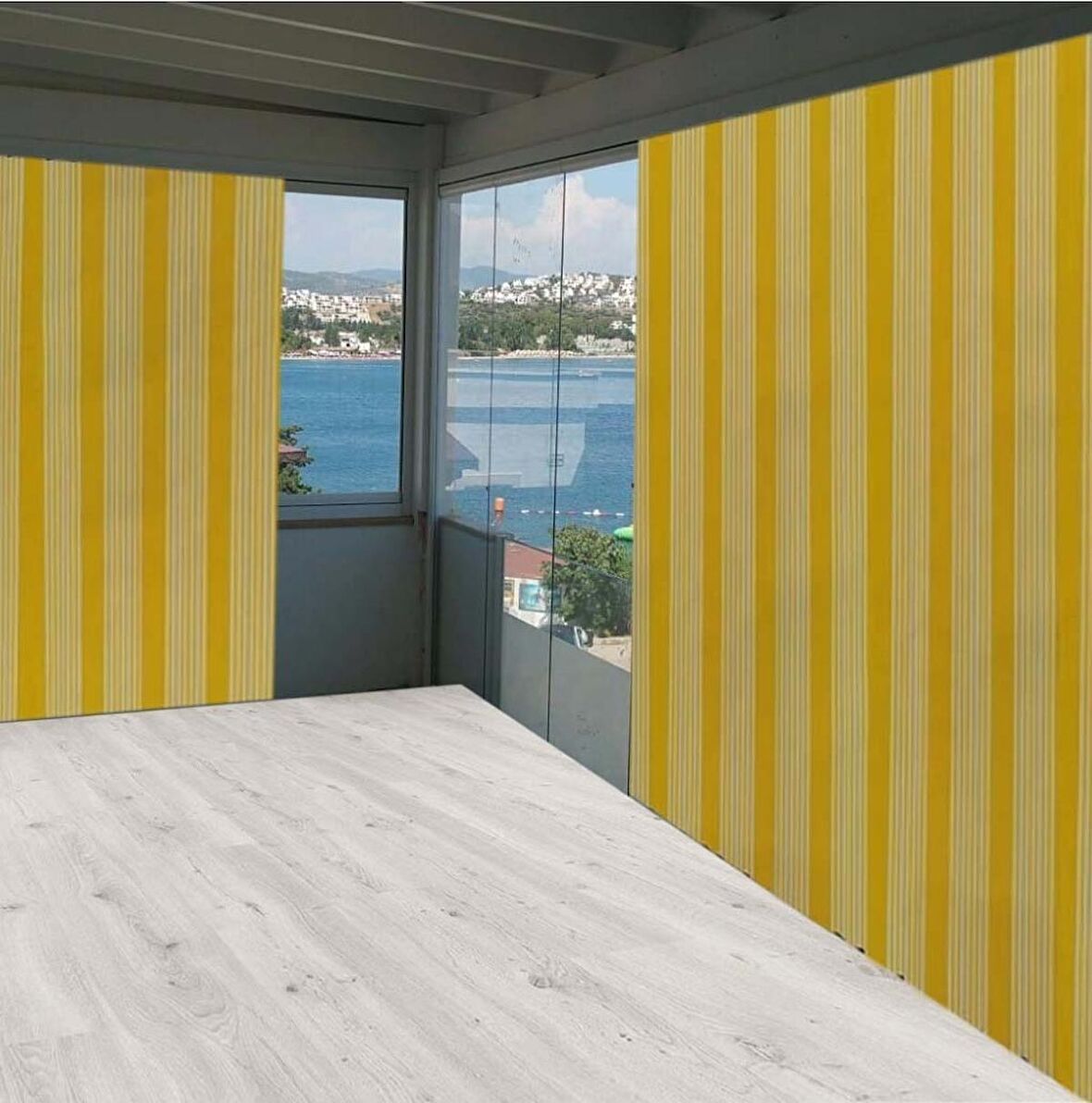 Ceylan Home Balkon Perdesi Sarı İnce Çizgili 525x250