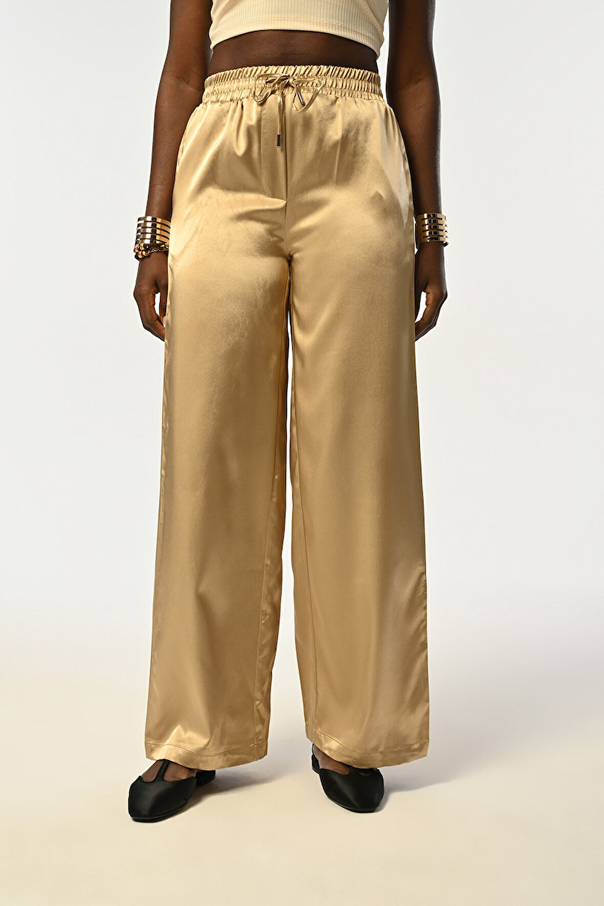 KADIN BELİ LASTİKLİ BOL PAÇA SATEN PANTOLON