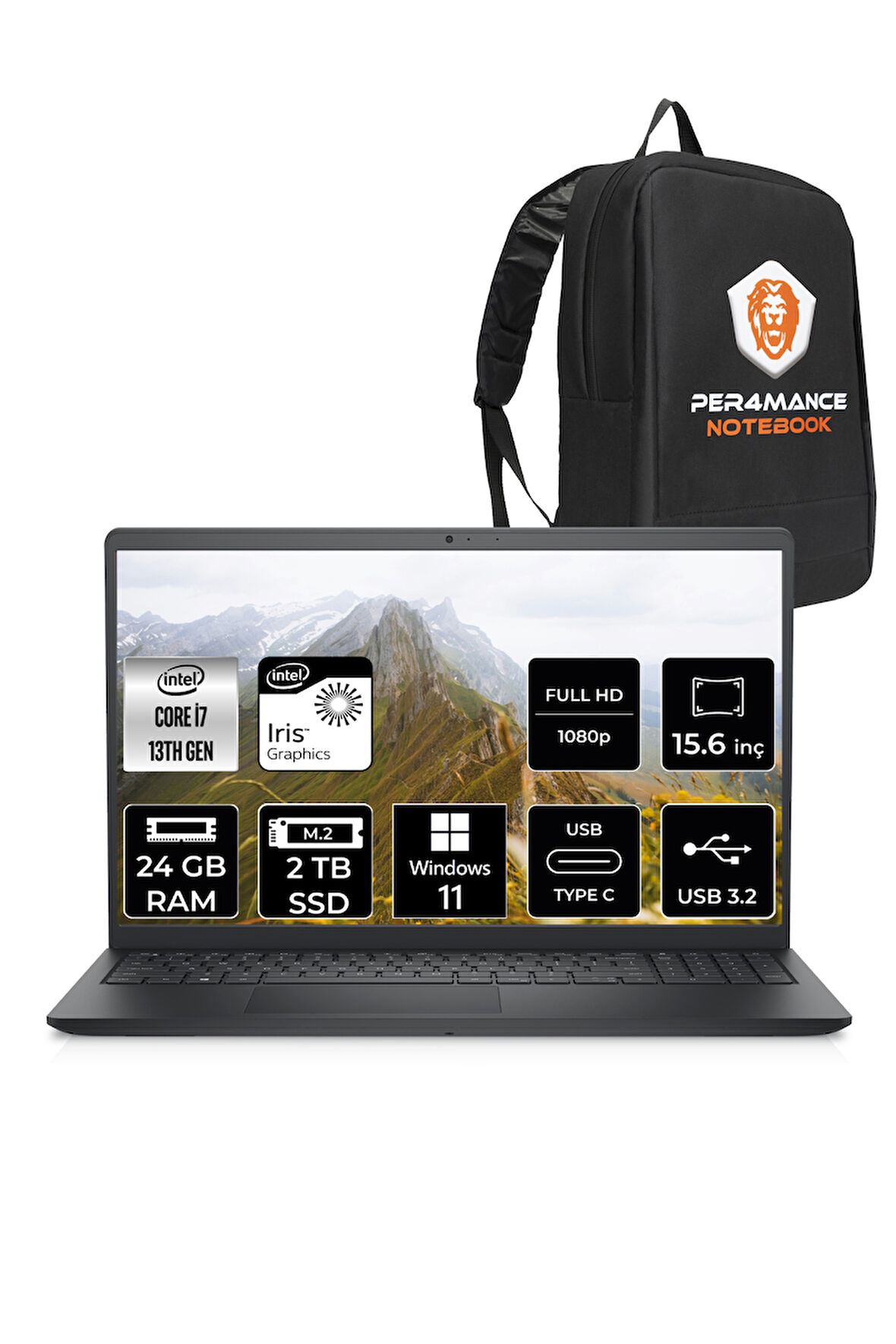 Dell Inspiron 3530 i7 1355U 24GB 2TB SSD 15.6'' FHD W11H Dokunmatik Dizüstü Laptop & PER4 ÇANTA