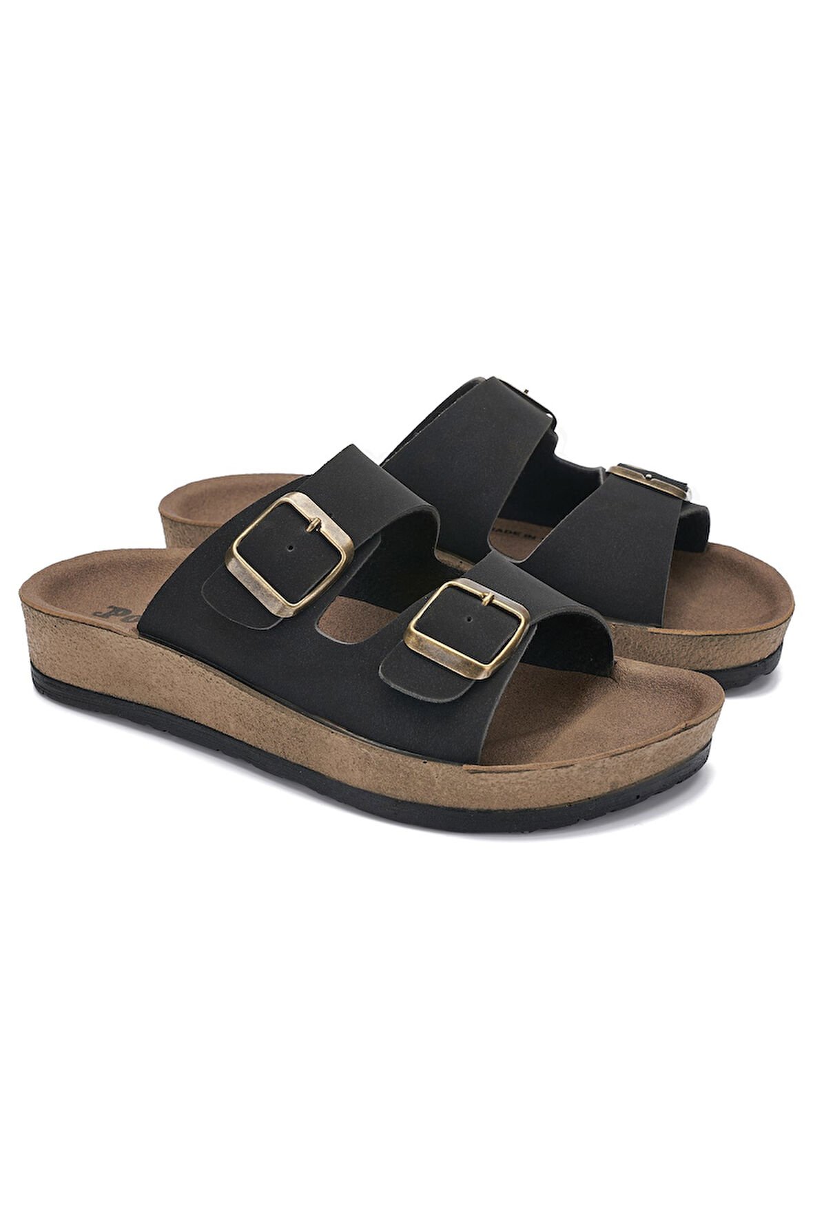 Günlük Kadın - Erkek Çift Tokalı Bantlı Desenli Mantar Taban Terlik 245 - 77734 - 34132 