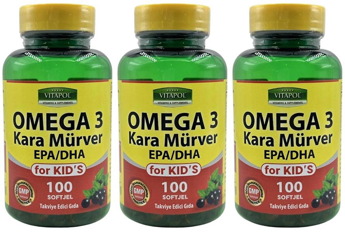 Vitapol Omega 3 Çocuk Balık Yağı Kara Mürver 3x100 Softgel For Kid's Çocuklar İçin
