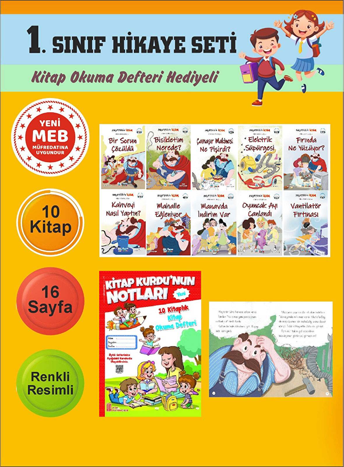 1.Sınıflar İçin Okumayı Sevdiren 10 lu Hikaye Seti 6 (Kitap Okuma Defteri Hediyeli)