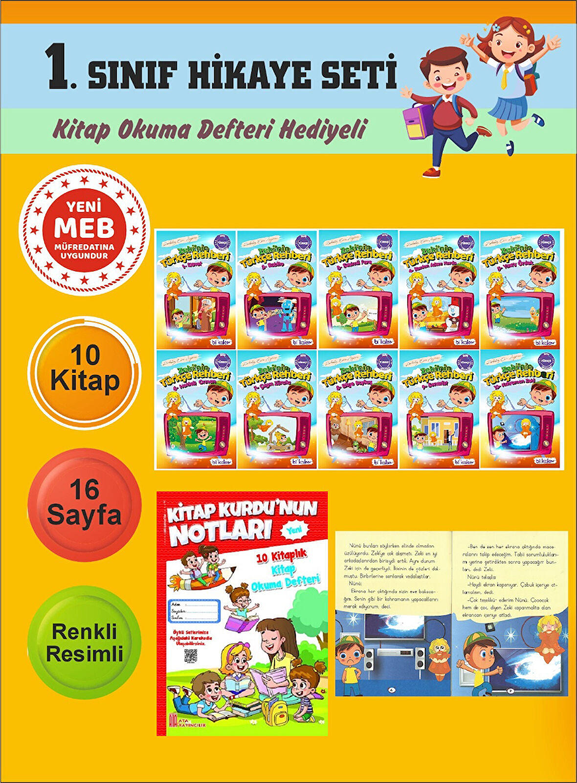 1.Sınıflar İçin Okumayı Sevdiren 10 lu Hikaye Seti 13 (Kitap Okuma Defteri Hediyeli)