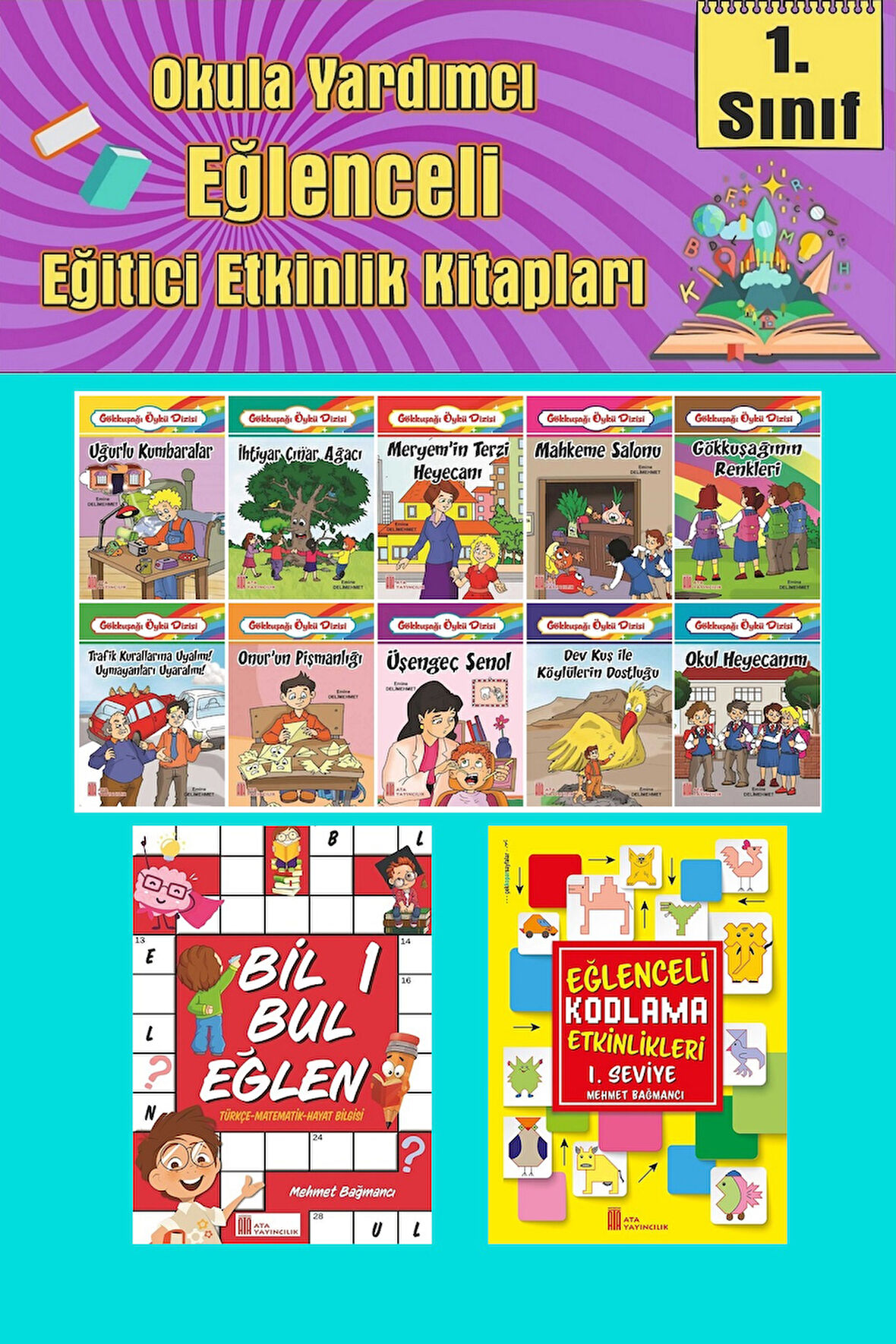 1.Sınıflar İçin Okumayı Sevdiren 10 lu Hikaye Seti -Bil Bul Eğlen-Kodlama 5 (Okulda Evde Tatilde)