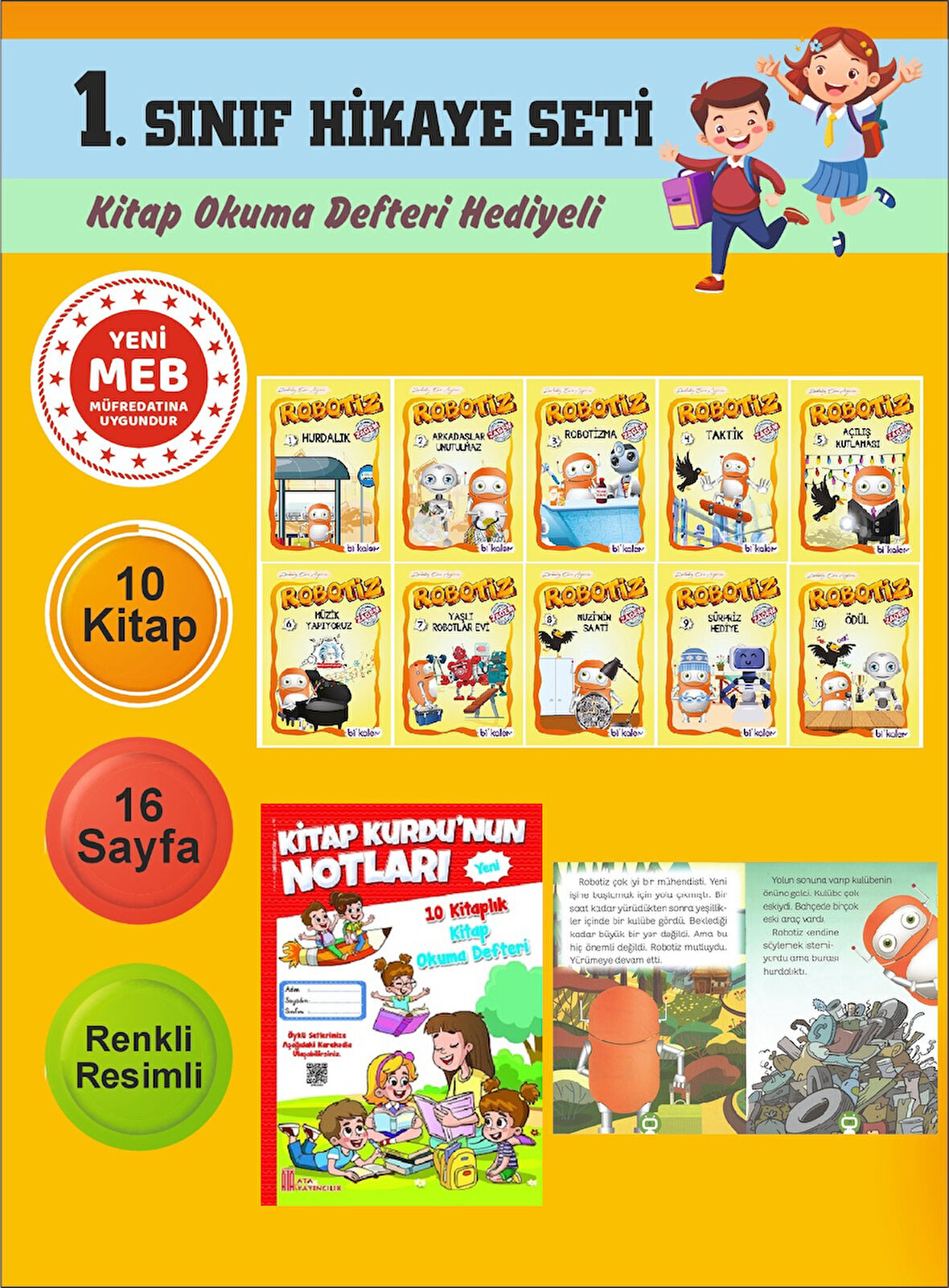 1.Sınıflar İçin Okumayı Sevdiren 10 lu Hikaye Seti 11 (Kitap Okuma Defteri Hediyeli)