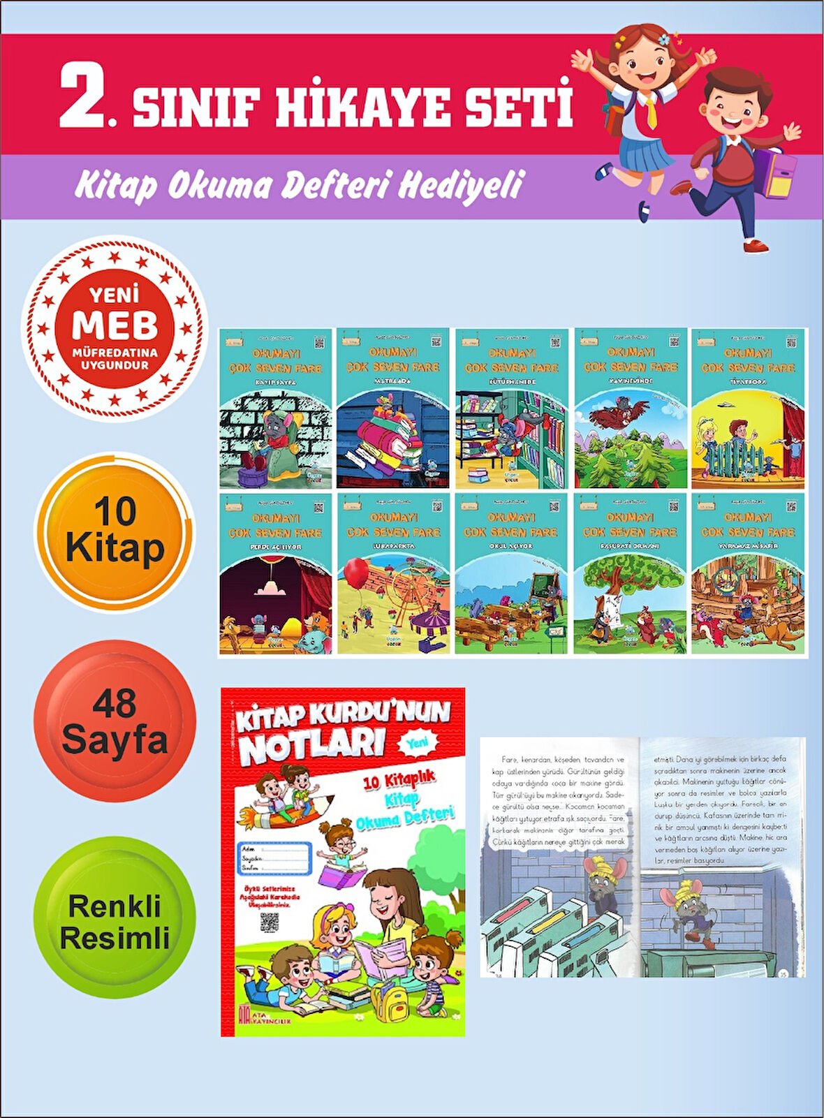 2.Sınıflar İçin Okumayı Sevdiren 10 lu Hikaye Seti 4 (Kitap Okuma Defteri Hediyeli)