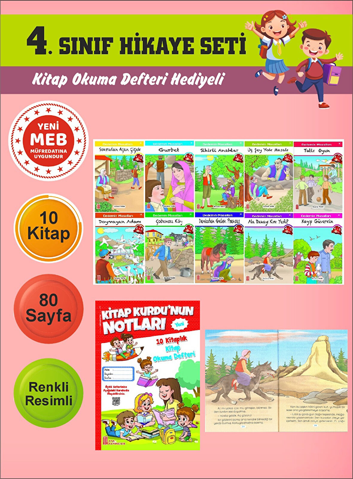 4.Sınıflar İçin Okumayı Sevdiren 10 lu Hikaye Seti (Kitap Okuma Defteri Hediyeli)