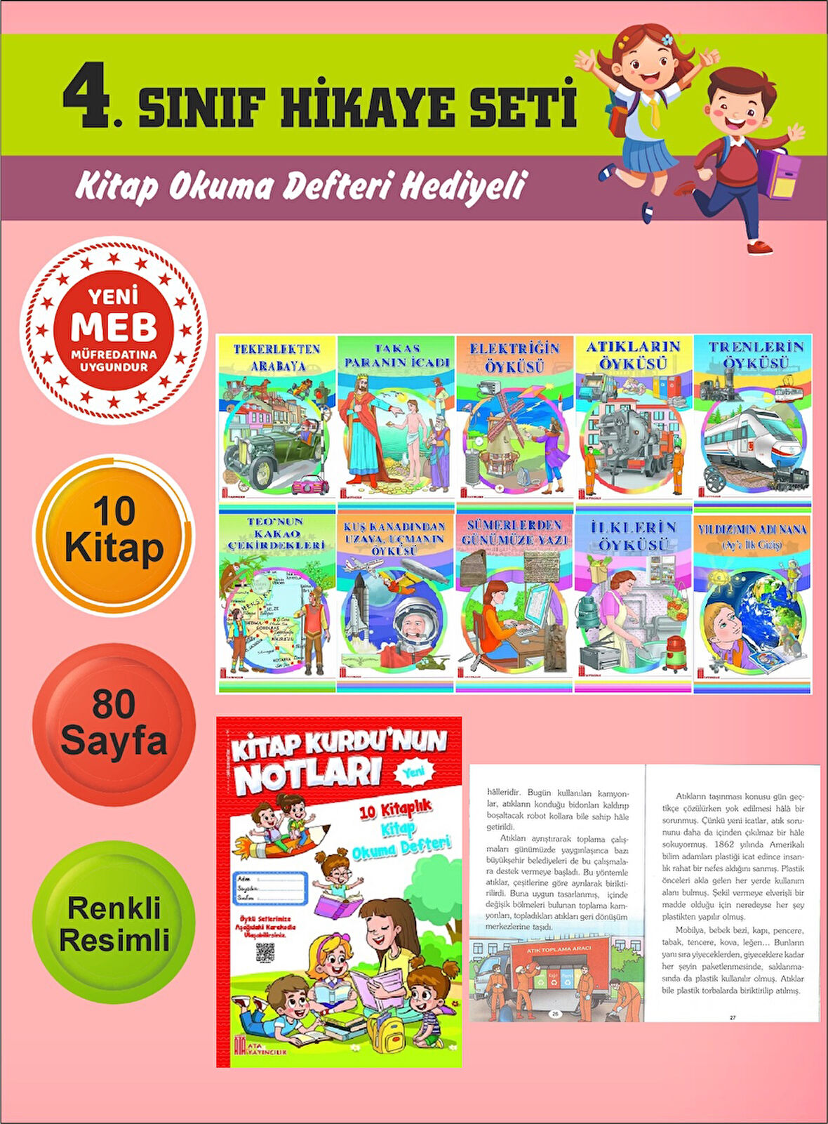 4.Sınıflar İçin Okumayı Sevdiren 10 lu Hikaye Seti 3 (Kitap Okuma Defteri Hediyeli)