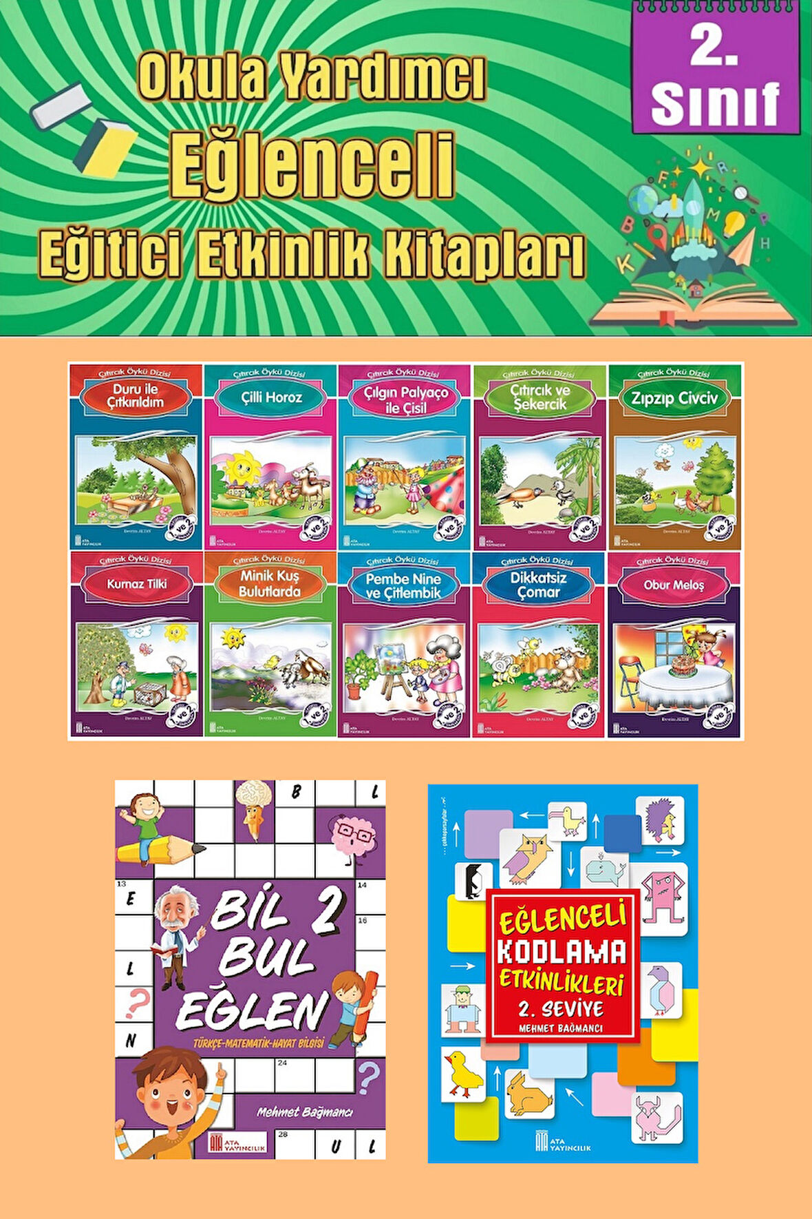 2.Sınıflar İçin Okumayı Sevdiren 10 lu Hikaye Seti -Bil Bul Eğlen-Kodlama 3 (Okulda Evde Tatilde)