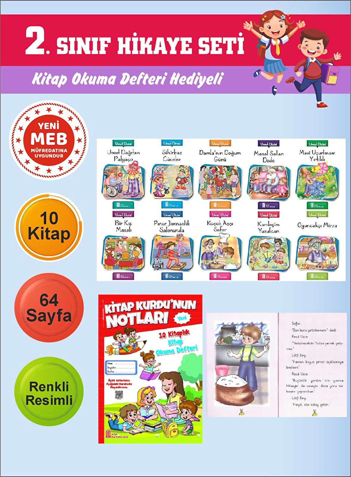 2.Sınıflar İçin Okumayı Sevdiren 10 lu Hikaye Seti 15 (Kitap Okuma Defteri Hediyeli)