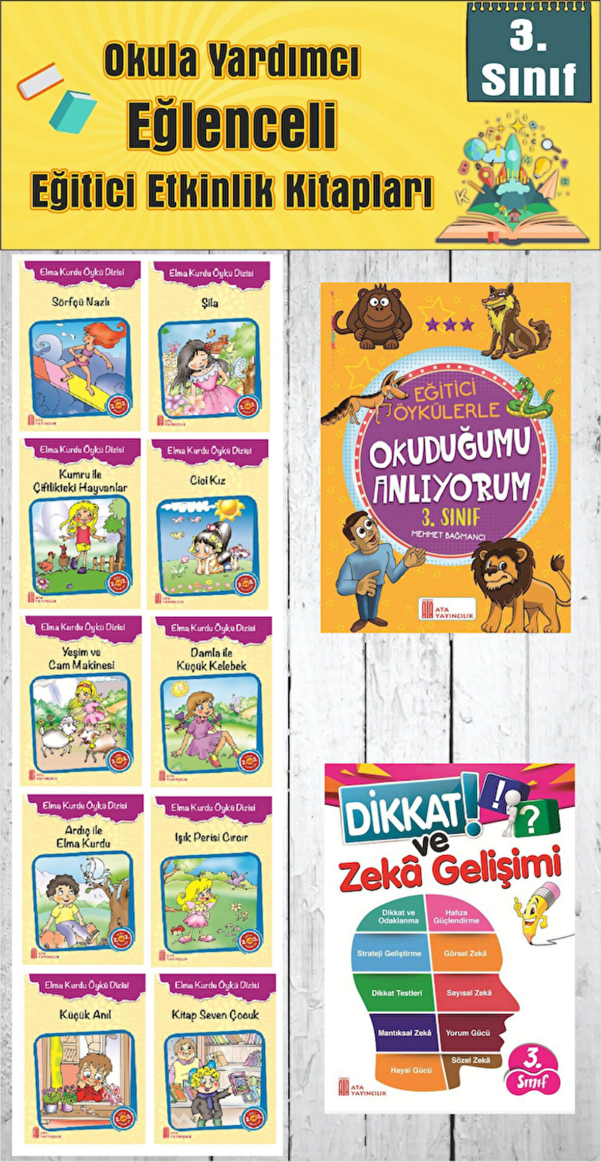 3. Sınıf Okula Yardımcı Eğitici Okuduğumu Anlıyorum - Dikkat ve Zeka Gelişimi - 10 lu Hikaye Seti 3