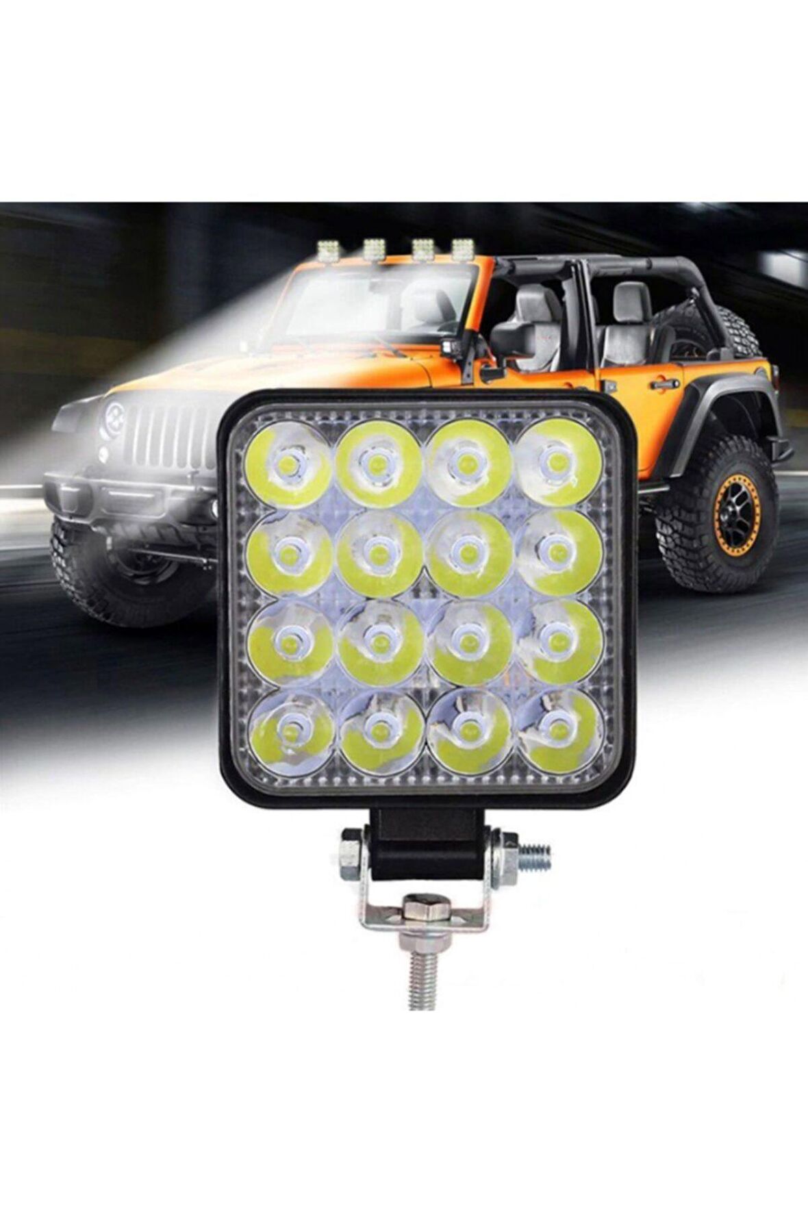 Off Road Sis Farı, 16 Led Kare Çalışma Lambası 1 Adet 12-24v, 48w