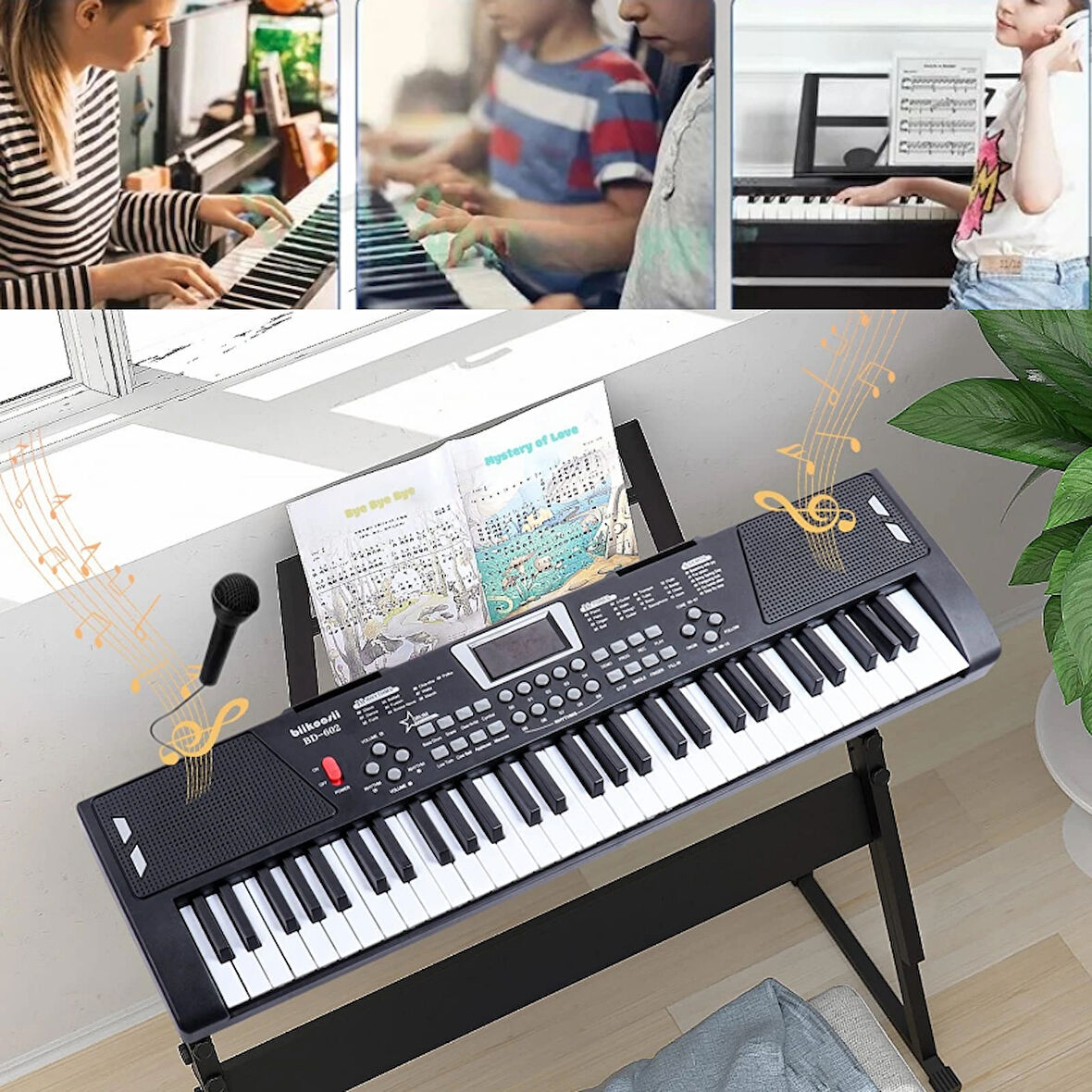 MultiZone 61 Tuşlu Elektronik Işıklı Dijital Çocuk Piyanosu Mikrofonlu Başlangıç Için Keyboard Demolu