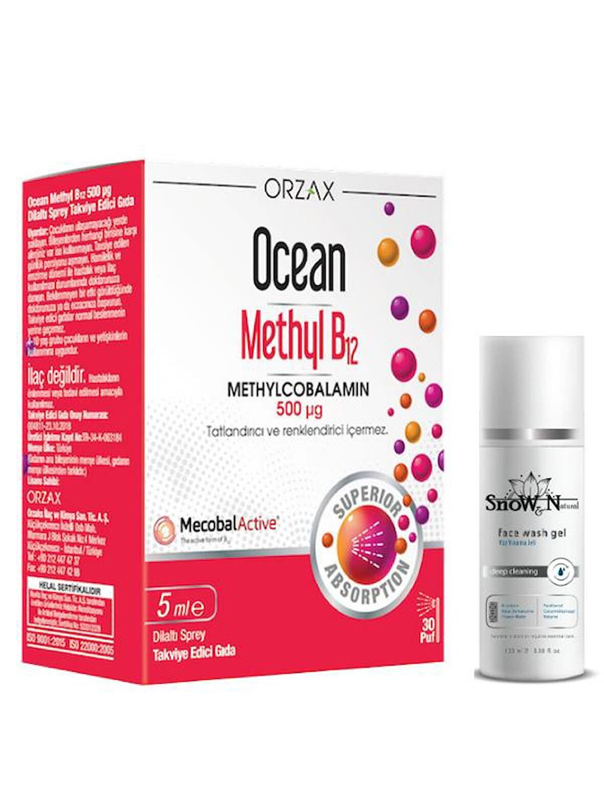 Orzax Methyl B12 500 MCG Sprey 5 ML + Yüz Yıkama Jeli 100ml Hediyeli