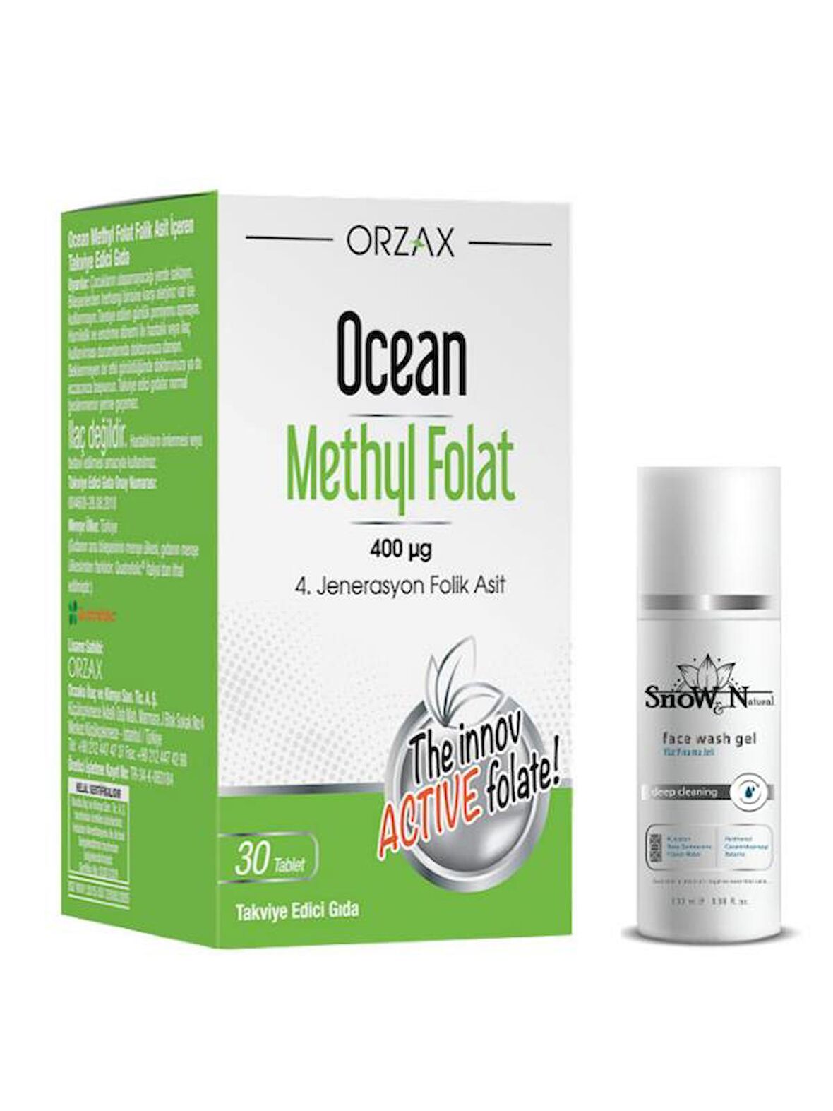 Orzax Methyl Folat Folik Asit 30 Tablet Gıda Takviyesi + Yüz Temizleme Jeli 100ml Hediyeli