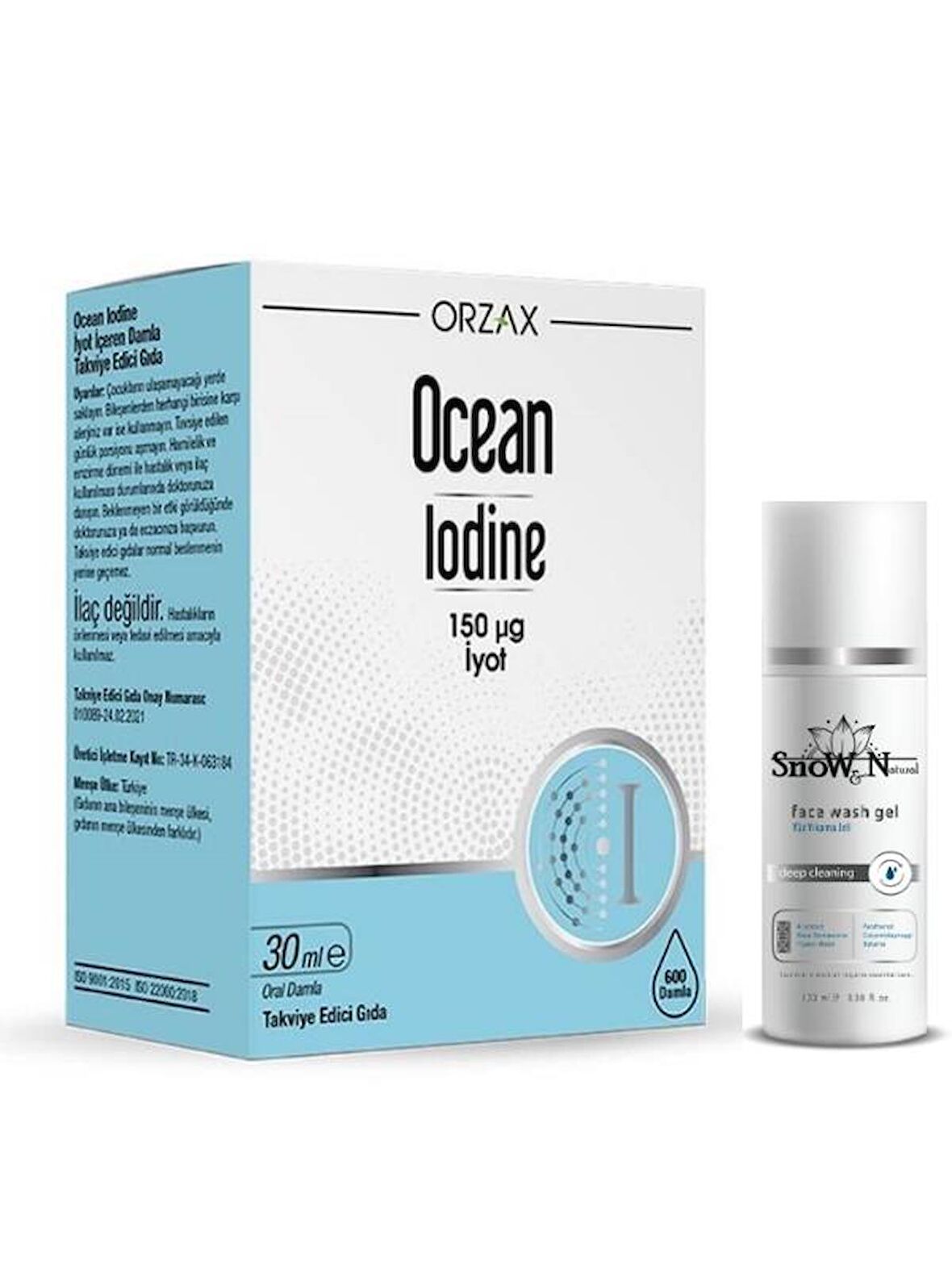 Orzax Iodine 150 μg İyot Takviye Edici Gıda 30 ml + Yüz Temizleme Jeli 100ml Hediyeli