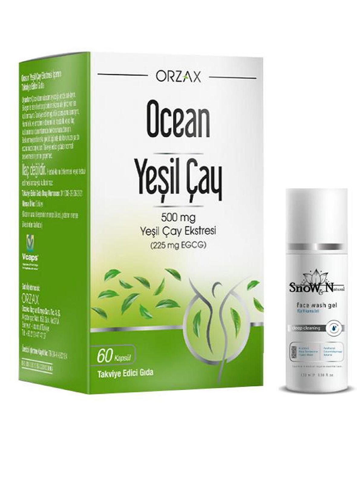 Orzax Green Tea 500 ML Yeşil Çay Ekstresi 60 Kapsül + Yüz Temizleme Jeli 100ml Hediyeli