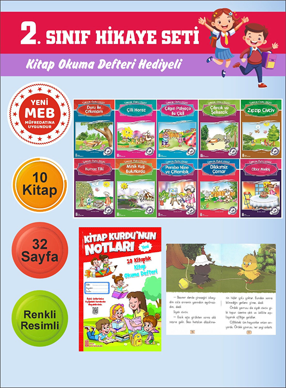 2.Sınıflar İçin Okumayı Sevdiren 10 lu Hikaye Seti 7 (Kitap Okuma Defteri Hediyeli)