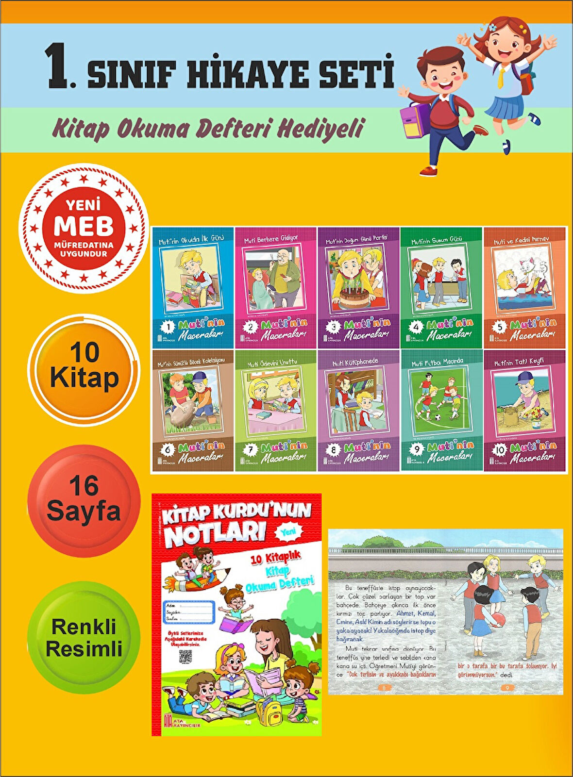 1.Sınıflar İçin Okumayı Sevdiren 10 lu Hikaye Seti 9 (Kitap Okuma Defteri Hediyeli)