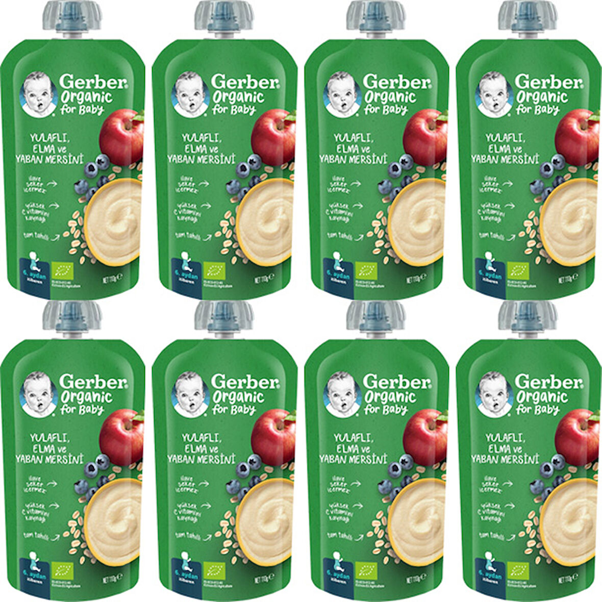 Gerber Organic Yulaflı Elma ve Yaban Mersini Püresi 110g​ x 8 Adet