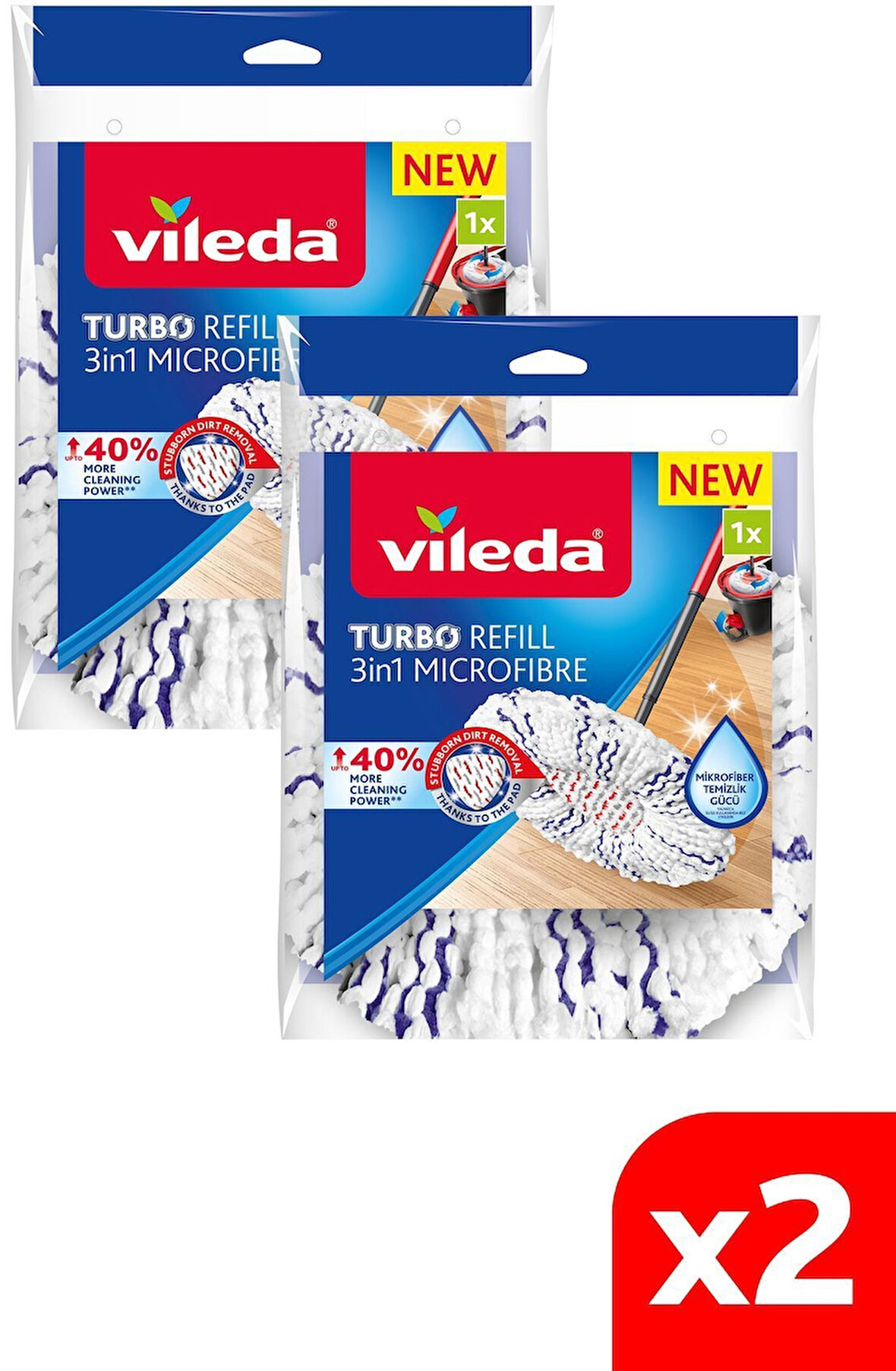 Vileda Turbo 3in1 Extra Pedli Mikrofiber Yedek Paspas x 2 Adet