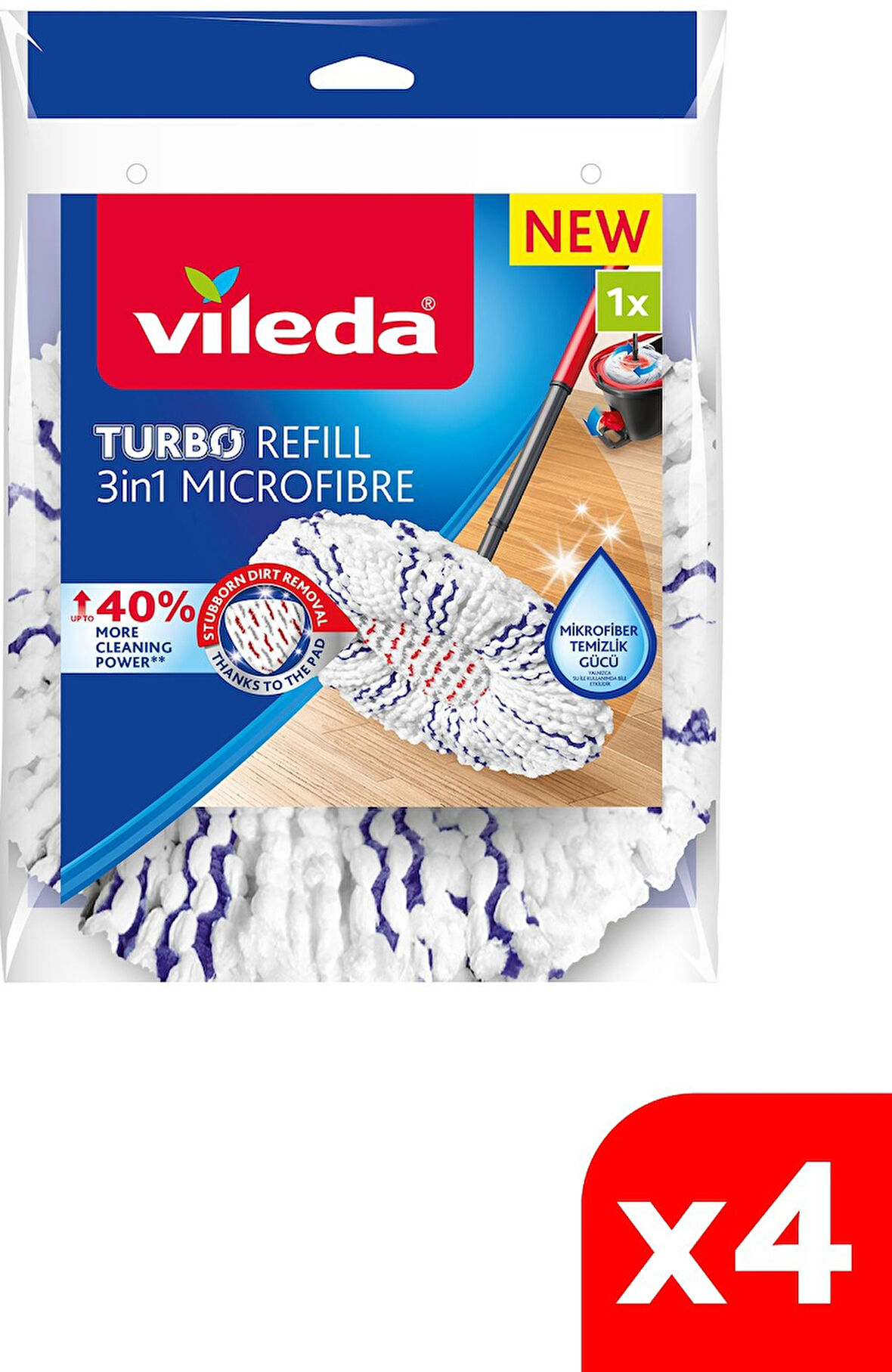 Vileda Turbo 3in1 Extra Pedli Mikrofiber Yedek Paspas x 4 Adet