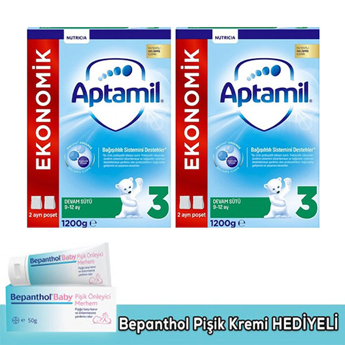 Aptamil 3 Devam Sütü 1200 gr x 2 Adet (Bepanthol Pişik Hediyeli)