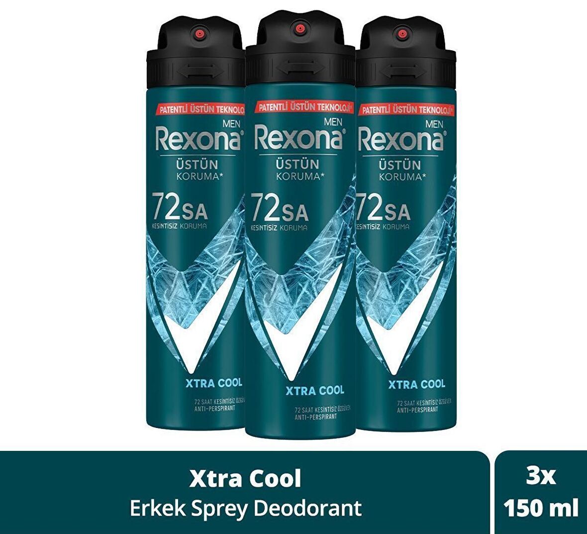 Rexona Men Erkek Sprey Deodorant Xtra Üstün Koruma 150 ml x 3 Adet