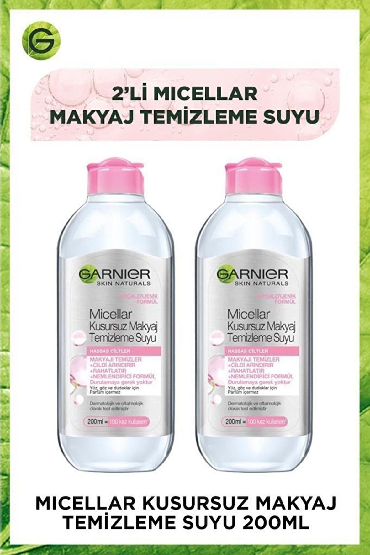 Garnier Micellar Kusursuz Makyaj Temizleme Suyu 200 ml x 2 Adet